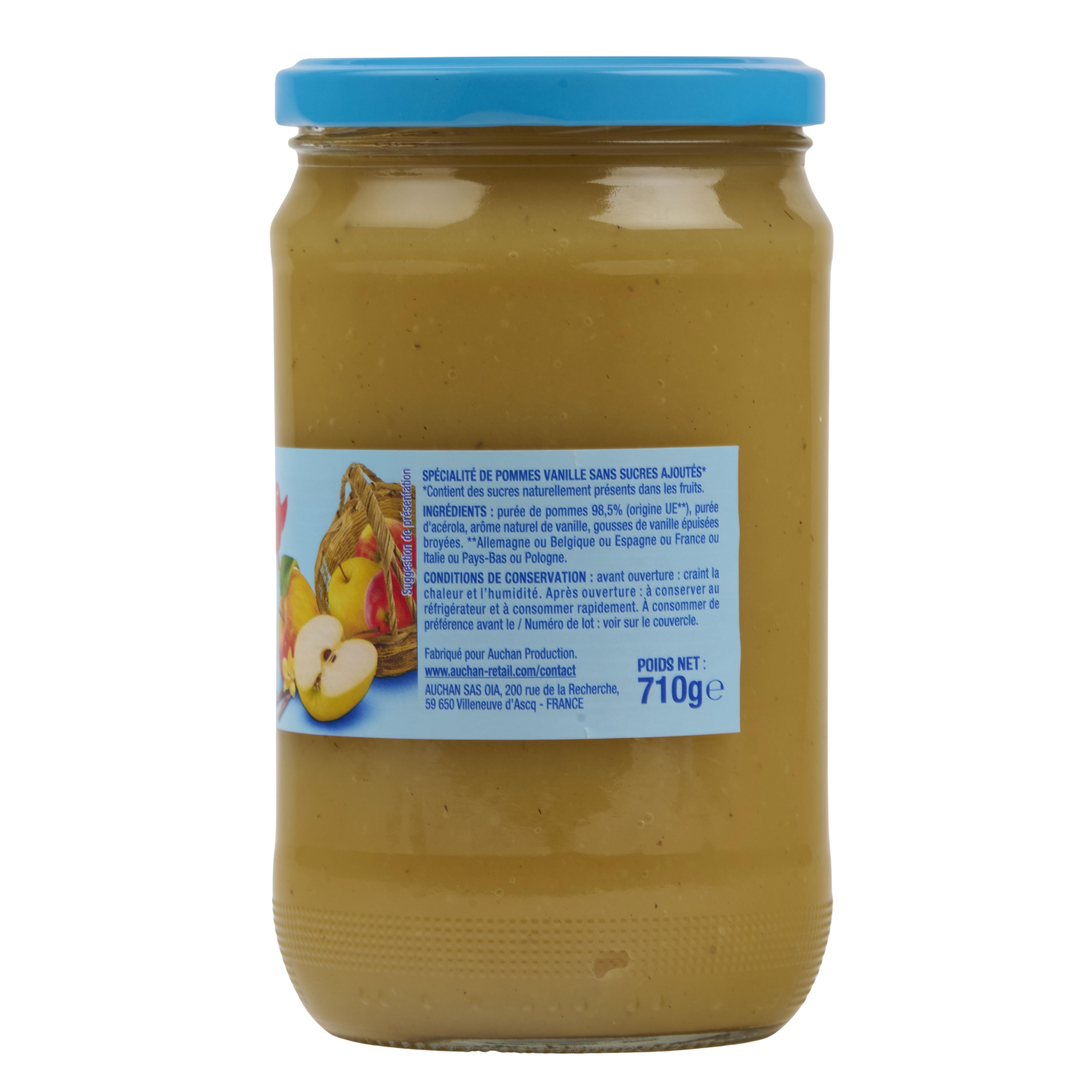 Voir la diapositive 3 : AUCHAN Spécialité pomme vanille sans sucres ajoutés en bocal 710g