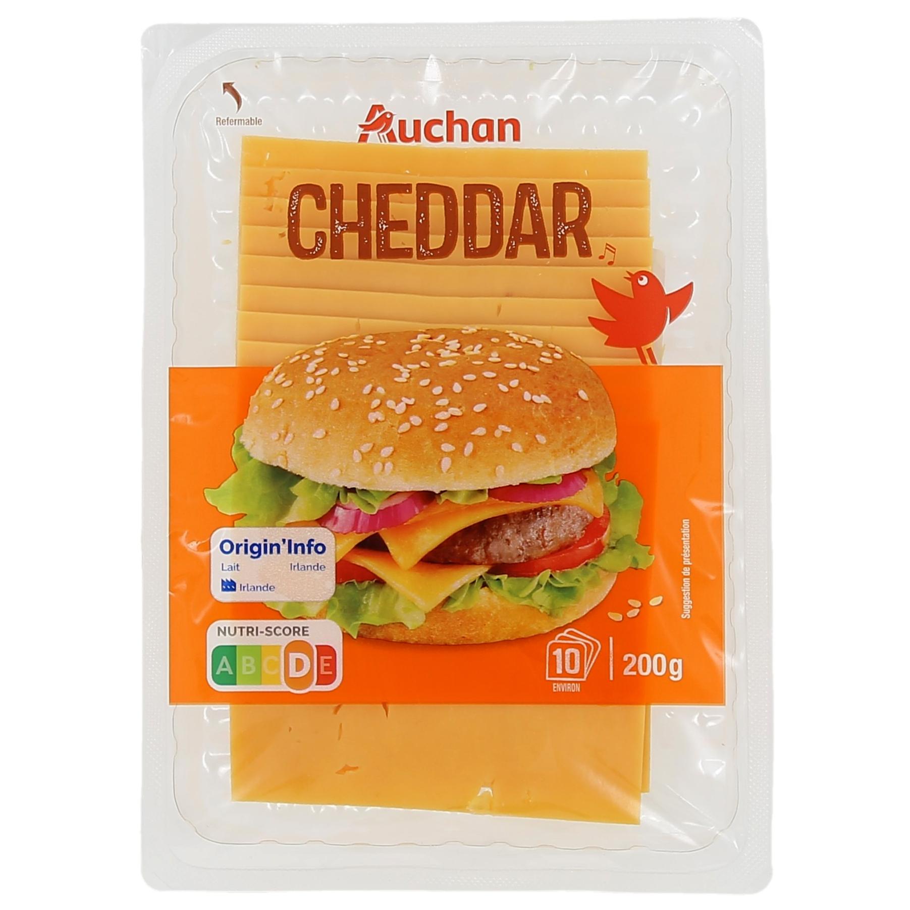 AUCHAN Cheddar en tranches 200g