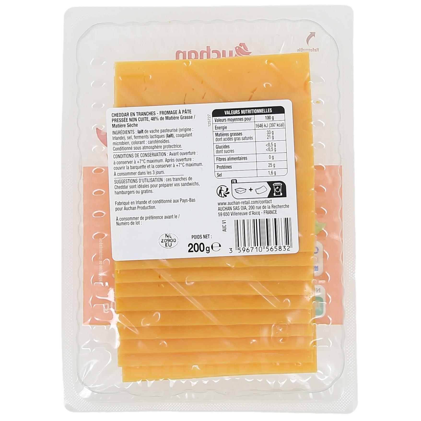 Voir la diapositive 2 : AUCHAN Cheddar en tranches 200g