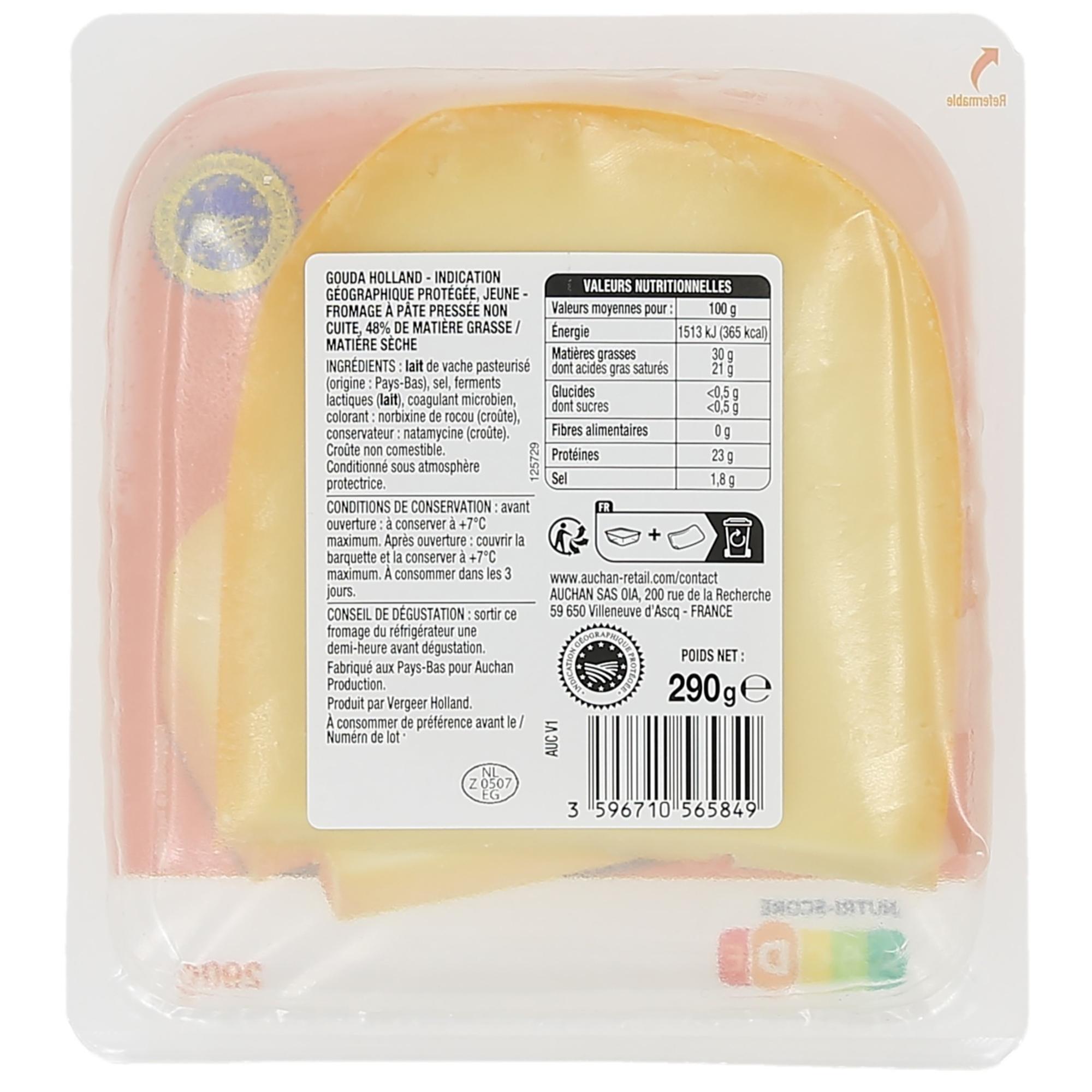 Voir la diapositive 2 : AUCHAN Gouda en bloc 290g