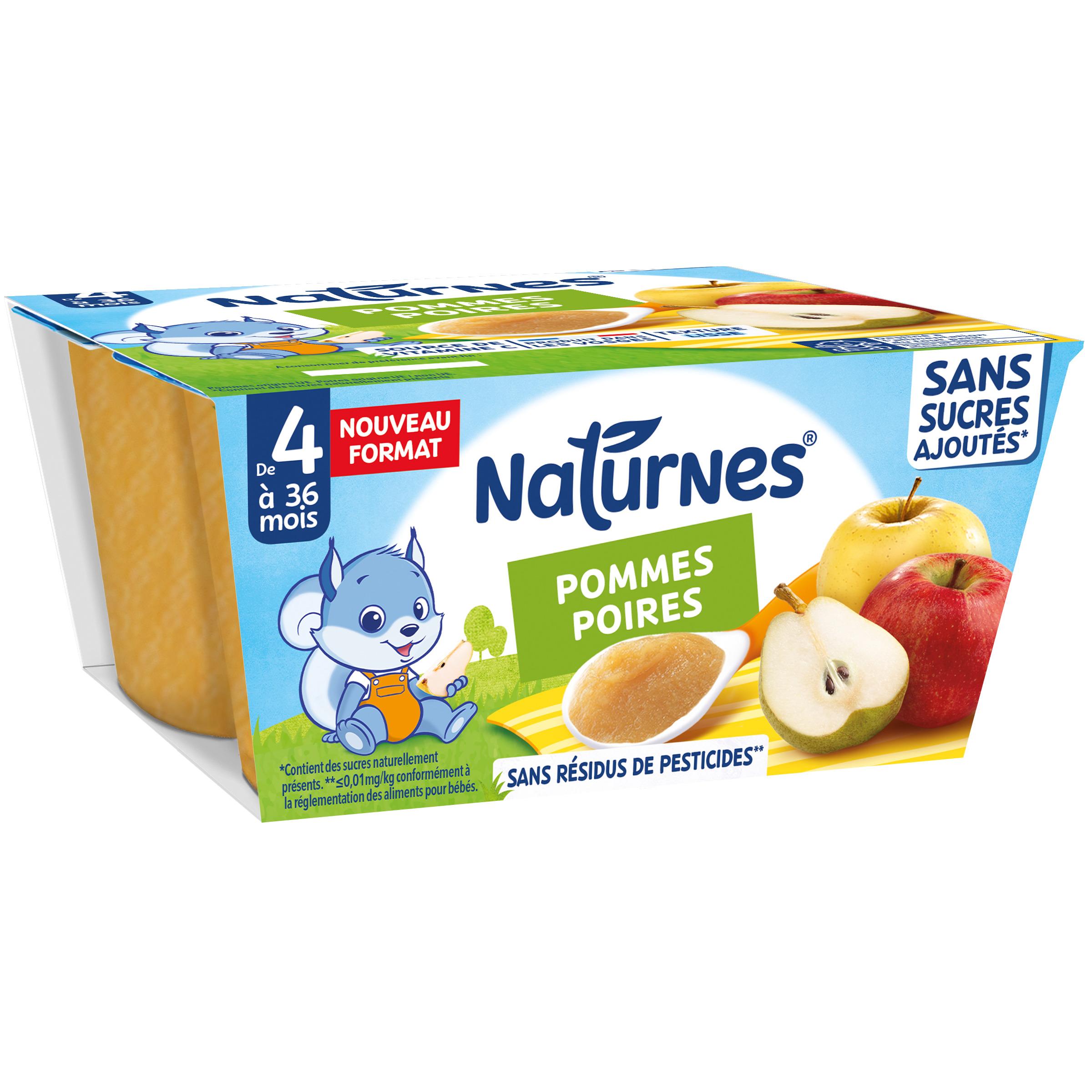NATURNES Petit pot dessert fruits pommes poires sans sucres ajoutés dès 4 mois 4x100g