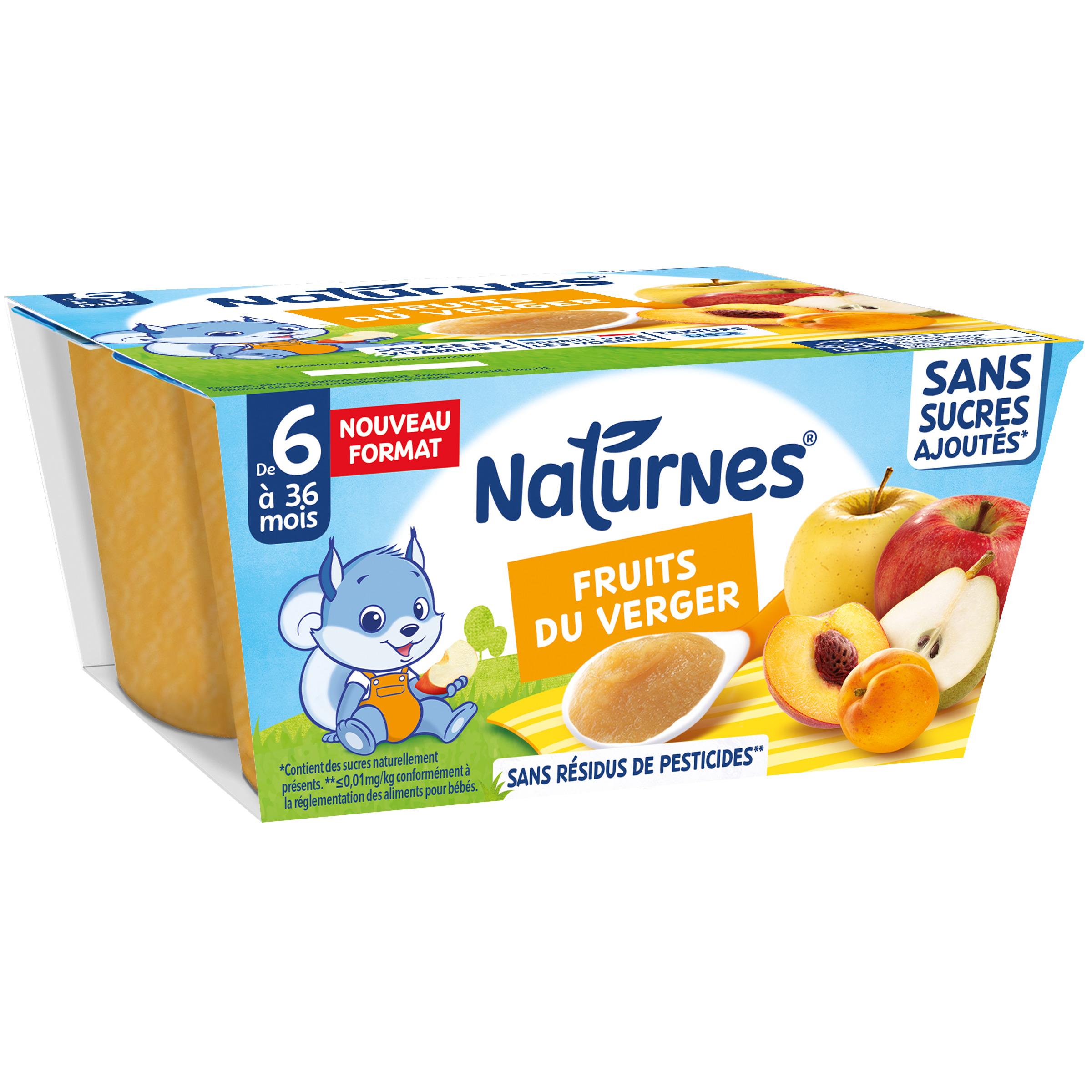 NATURNES Petit pot dessert fruits du verger sans sucres ajoutés dès 6 mois 4x100g