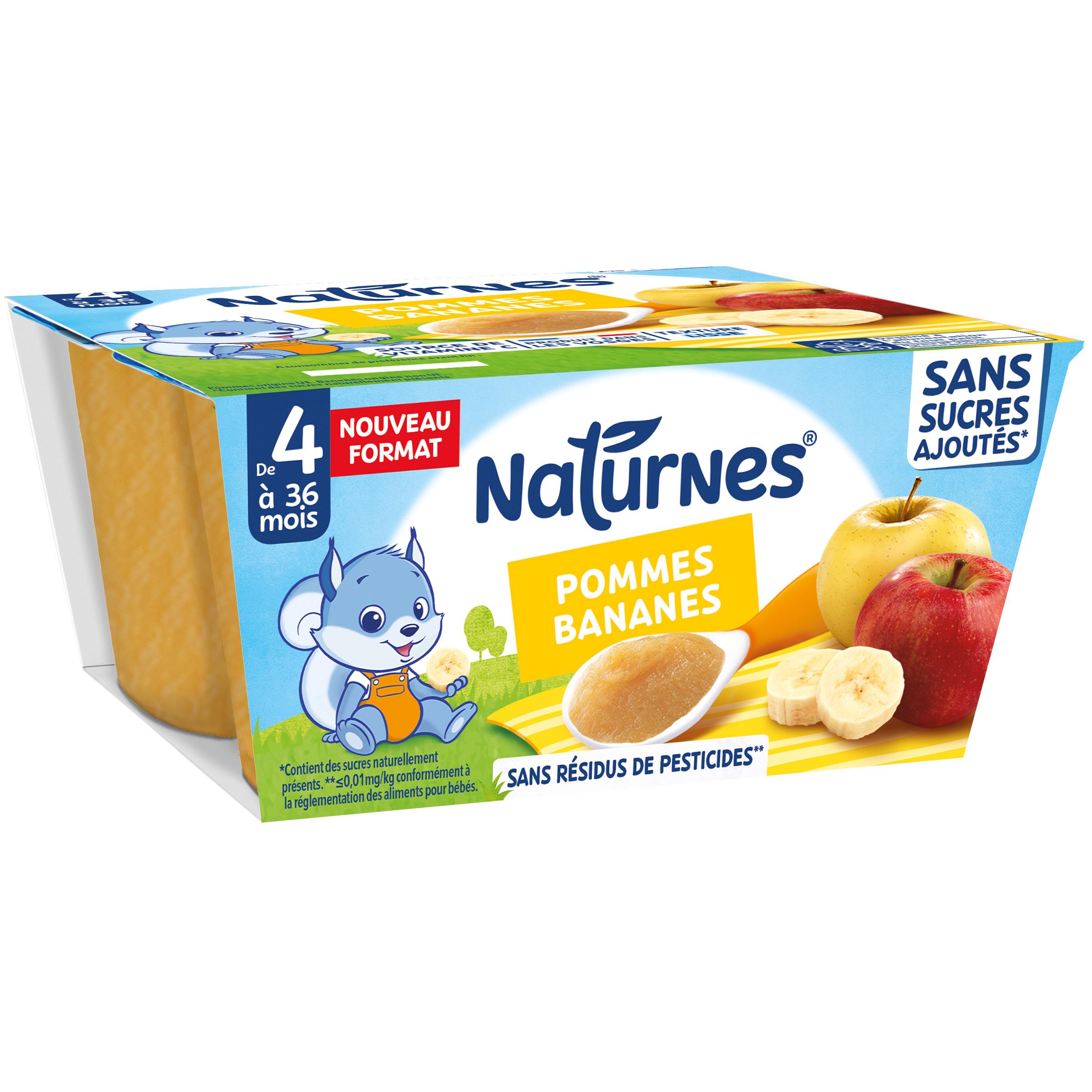 NATURNES Petit pot dessert pommes bananes sans sucres ajoutés dès 4 mois 4x100g