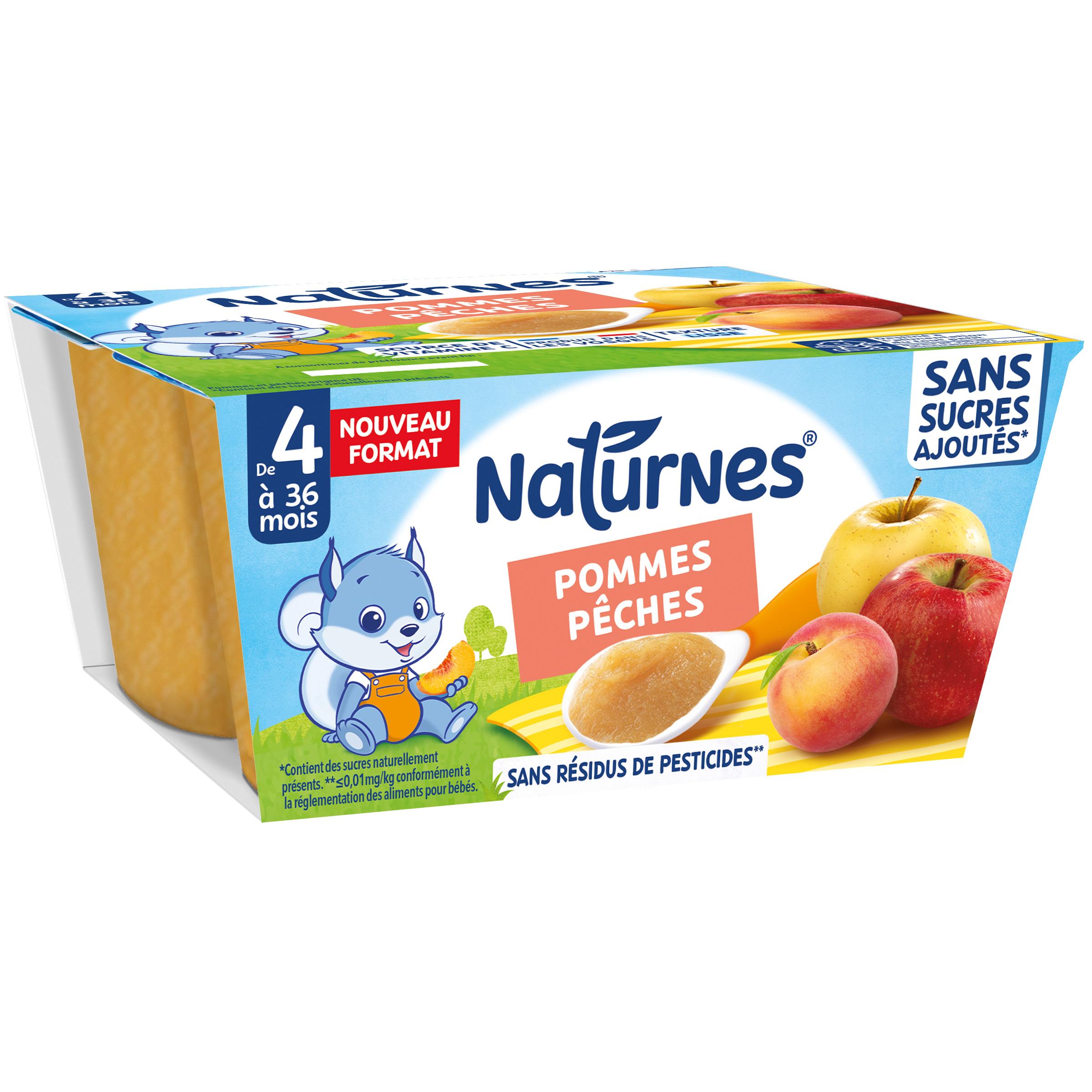 NATURNES Compote pomme pêche sans sucres ajoutés dès 4 mois 4x100g