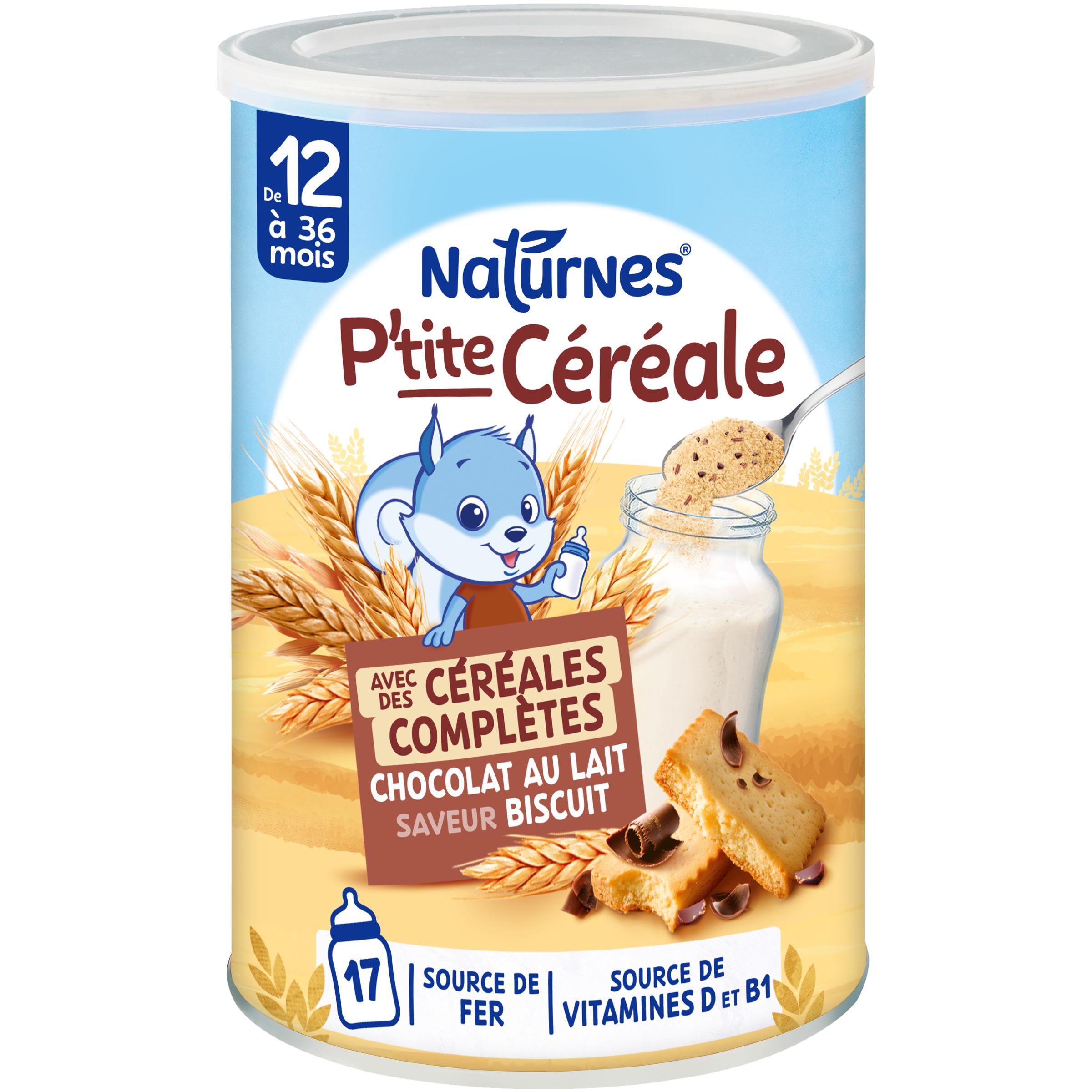 NESTLE P'tite Céréale Naturnes en poudre céréales complètes chocolat au lait saveur biscuit dès 12 mois 415g
