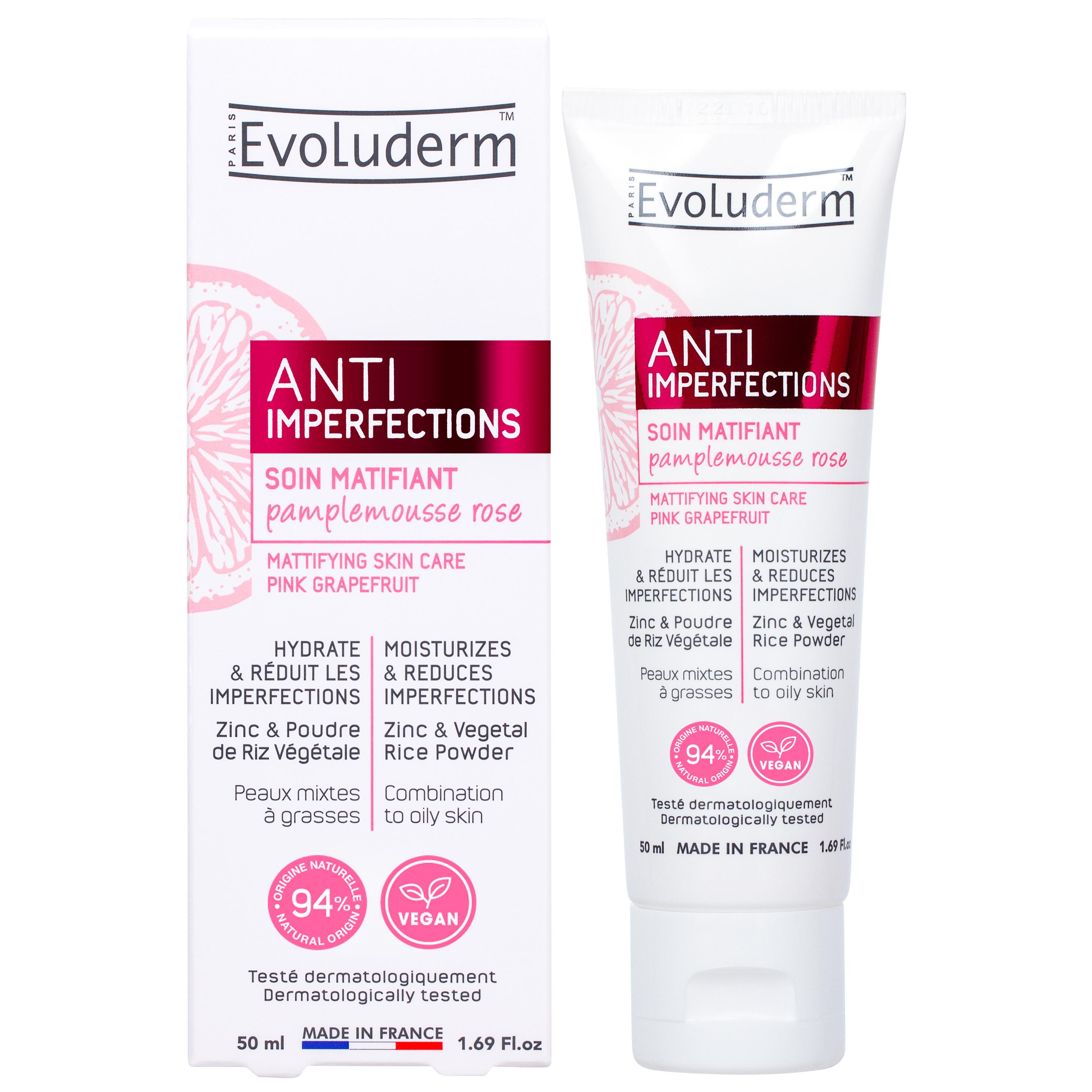 EVOLUDERM Anti-Imperfections Soin matifiant pamplemousse rose peaux mixtes à grasses 50ml