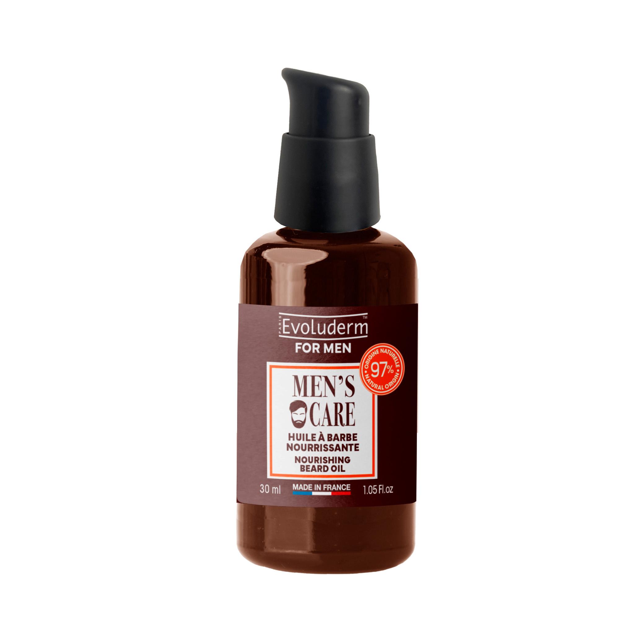Voir la diapositive 2 : EVOLUDERM For Men Men's Care Huile à barbe nourrissante 2 en 1 visage & barbe huiles de ricin et amande douce 30ml