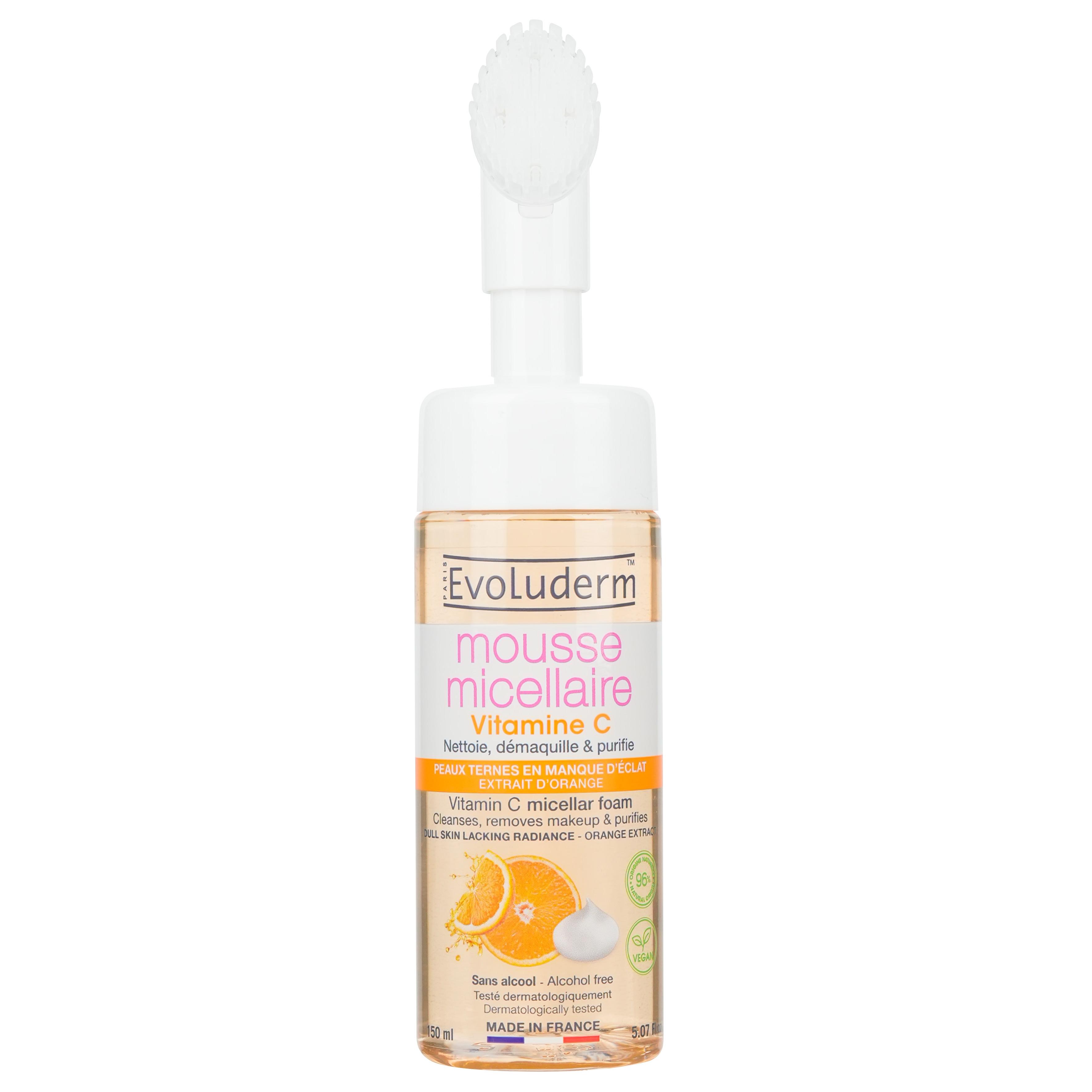 EVOLUDERM Mousse micellaire à la vitamine C et extrait d'orange peaux ternes en manque d'éclat 150ml