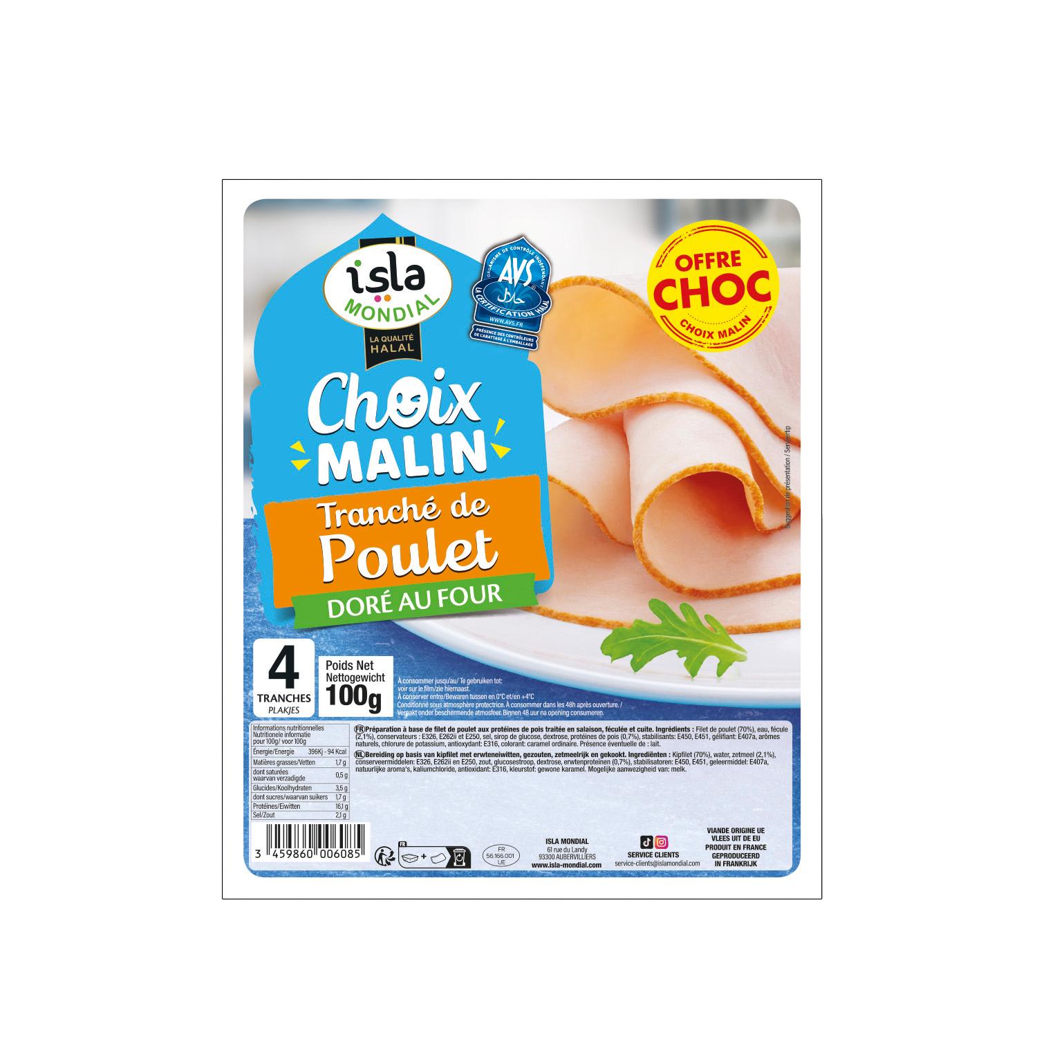 ISLA MONDIAL Tranches de poulet doré au four halal 4 tranches 100g