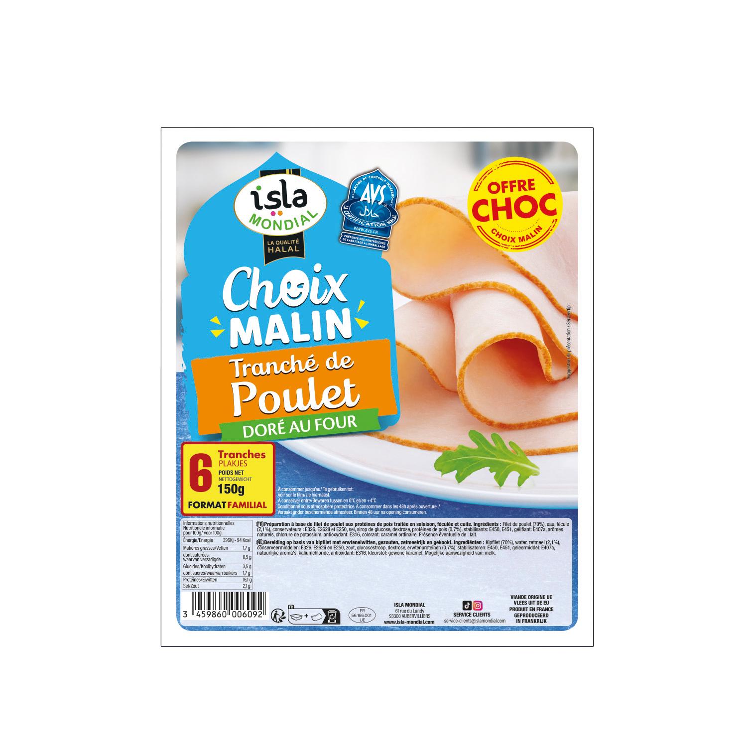 ISLA MONDIAL Tranches de poulet doré au four halal 6 tranches 150g