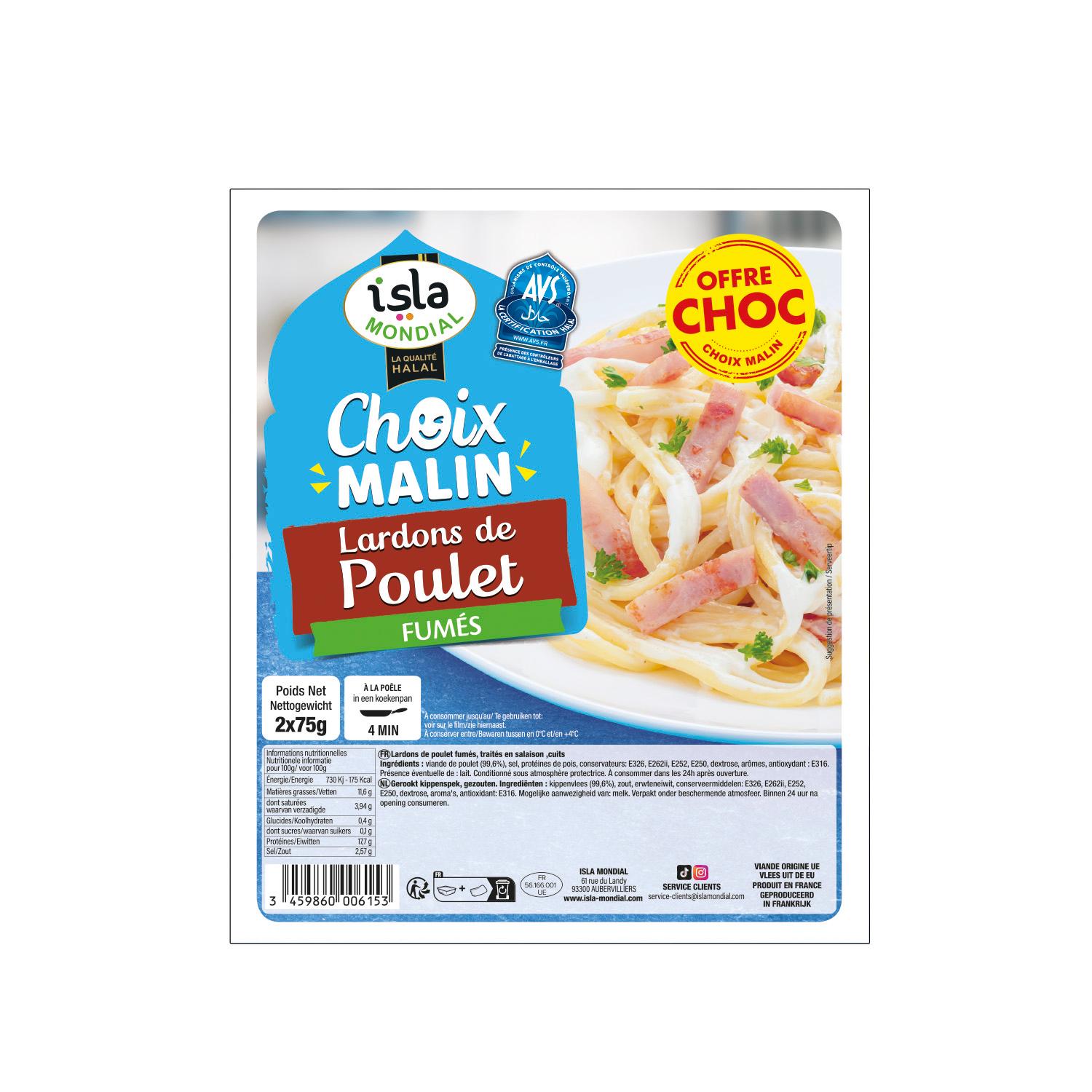 ISLA MONDIAL Lardons de poulet fumés halal 2x75g