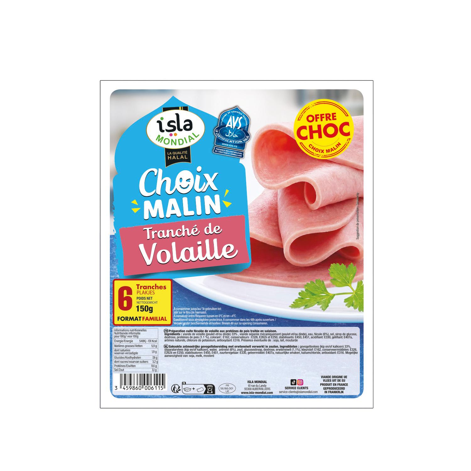 ISLA MONDIAL Tranches de volaille halal 6 tranches 150g
