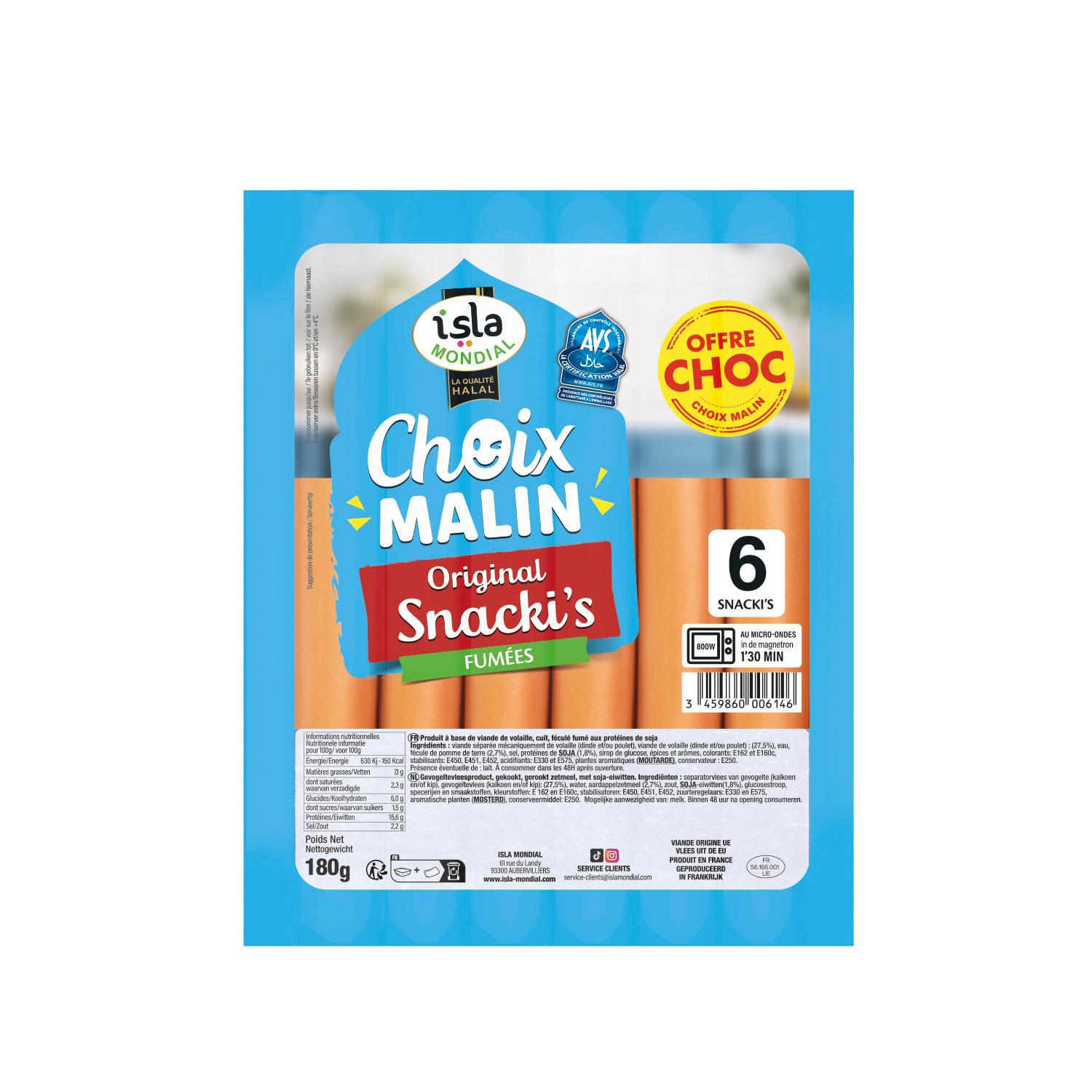 ISLA MONDIAL Snacki's saucisses fumées de volaille halal 180g