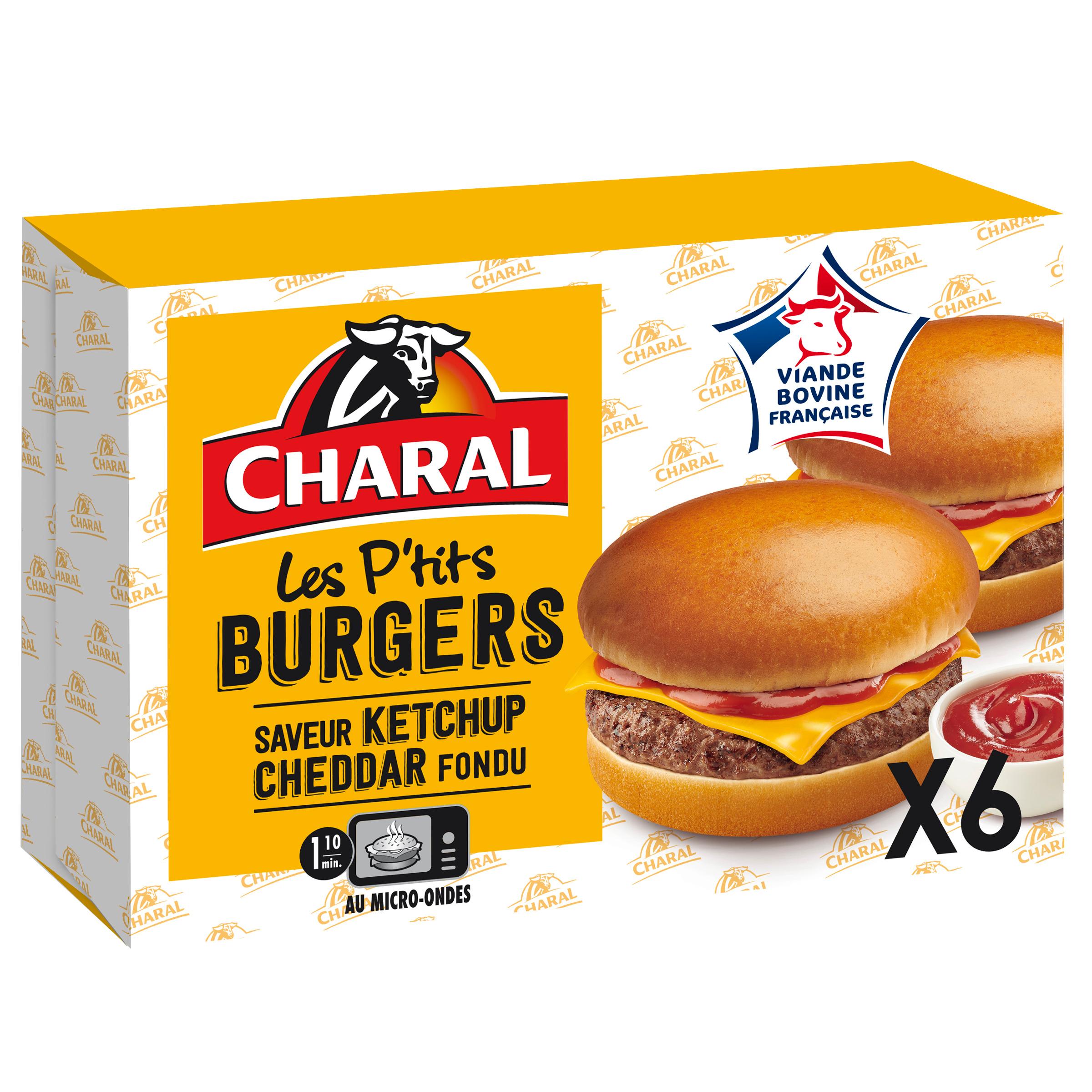 CHARAL Burger de boeuf saveur ketchup cheddar 6 pièces 6x110g