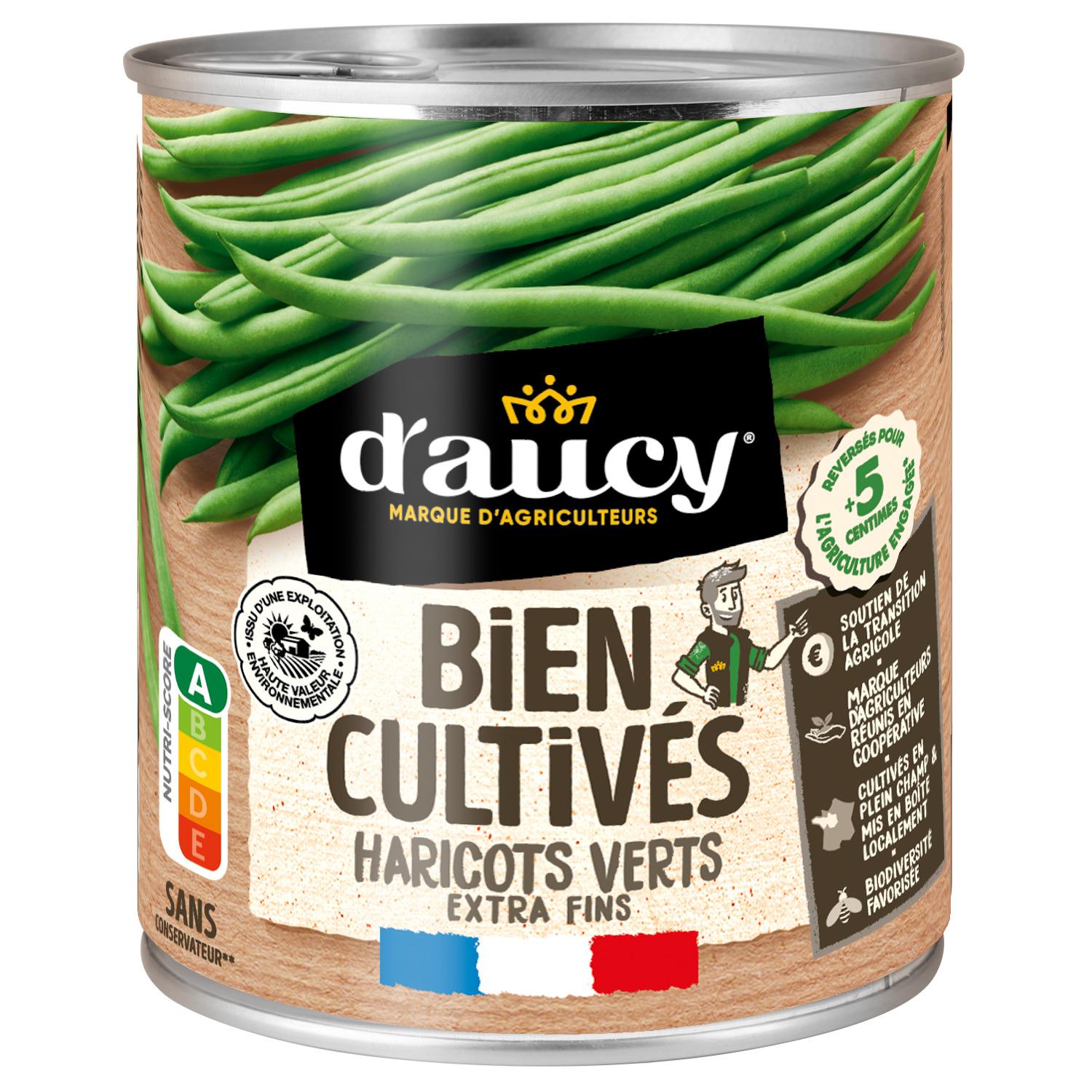 D'AUCY Bien Cultivés haricots verts cultivés en France extra fins 440g