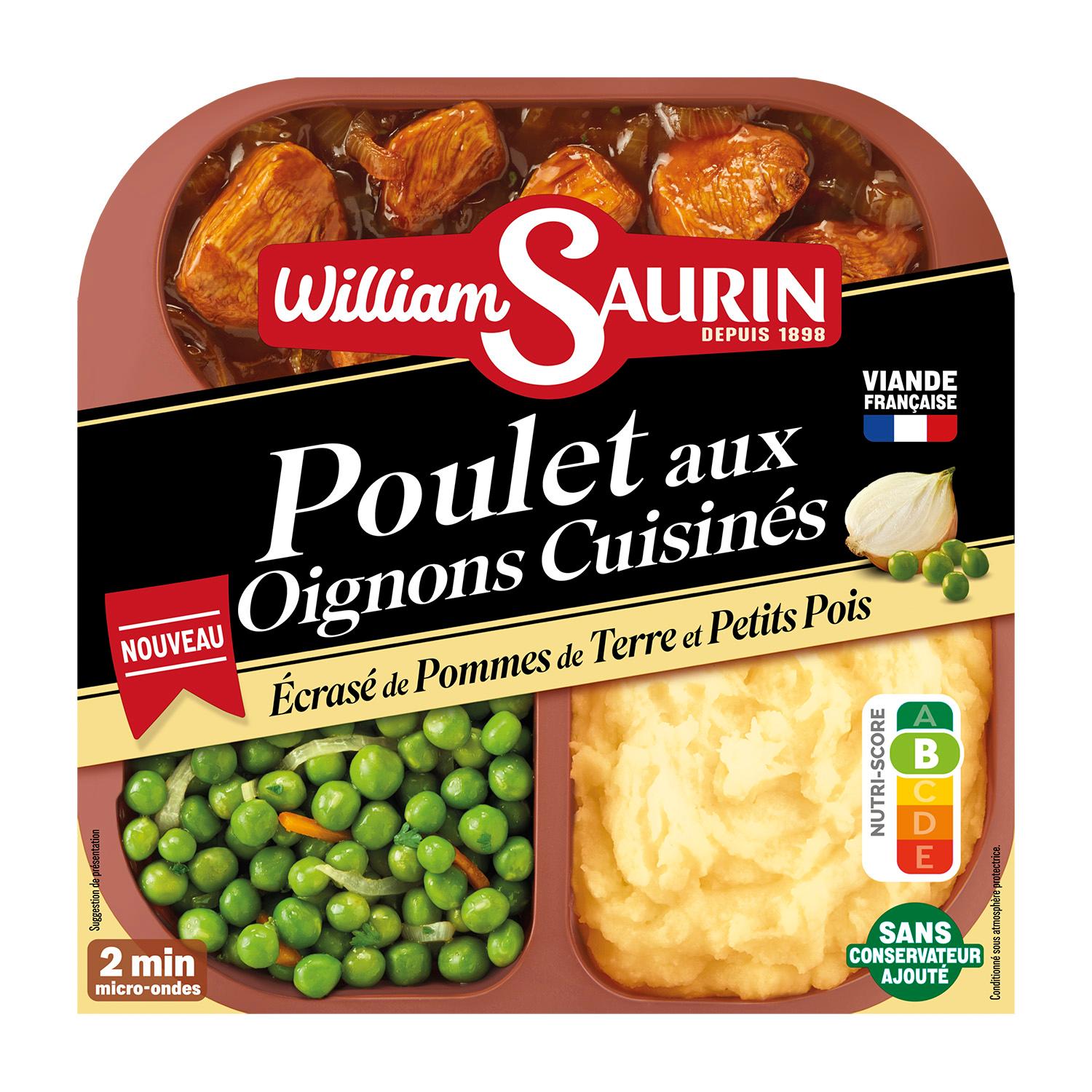 WILLIAM SAURIN Poulet aux oignons cuisinés petits pois et écrasé de pommes de terre 2min micro-ondes 1 portion 320g