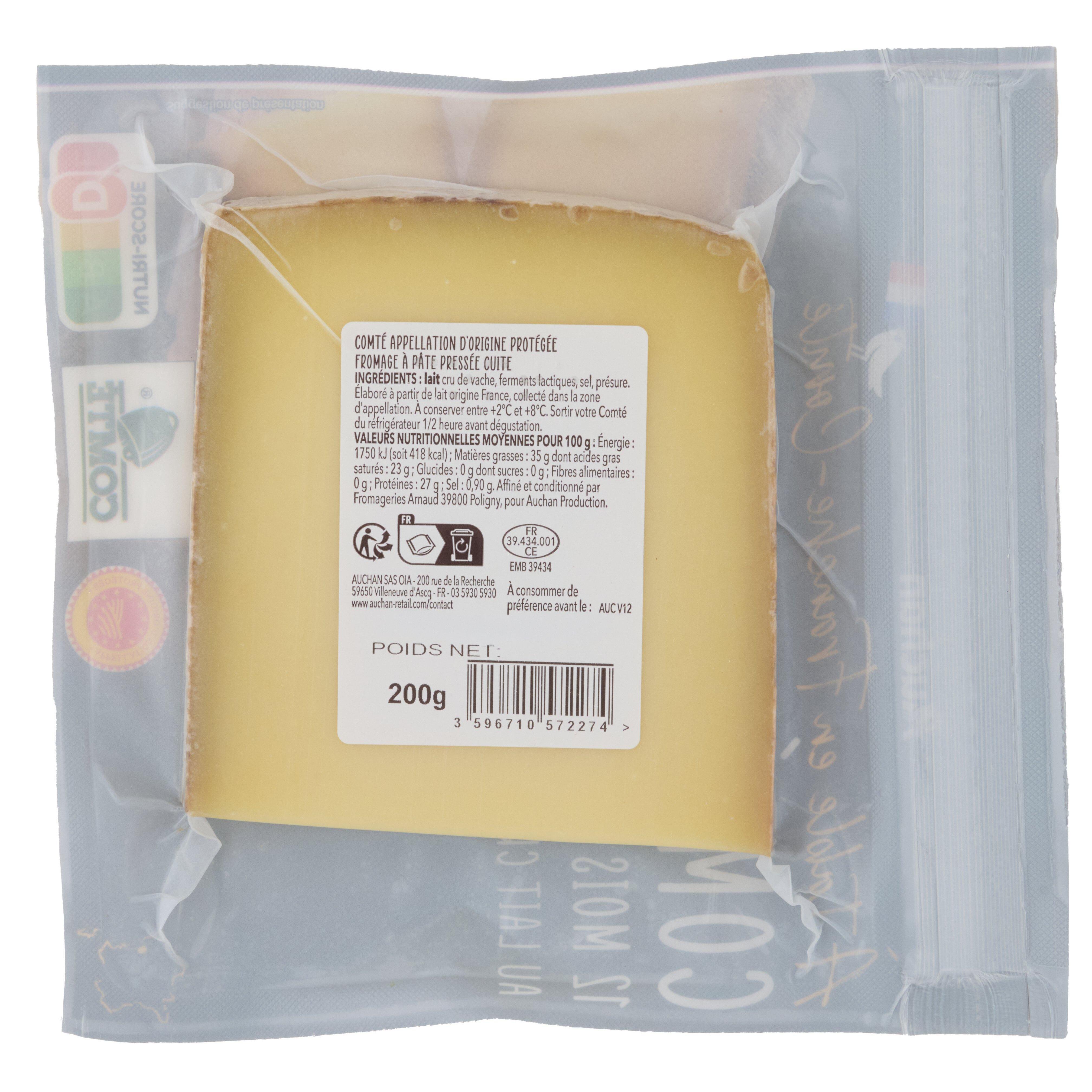 Voir la diapositive 2 : AUCHAN Comté au lait cru AOP du Jura 12 mois d'affinage 200g