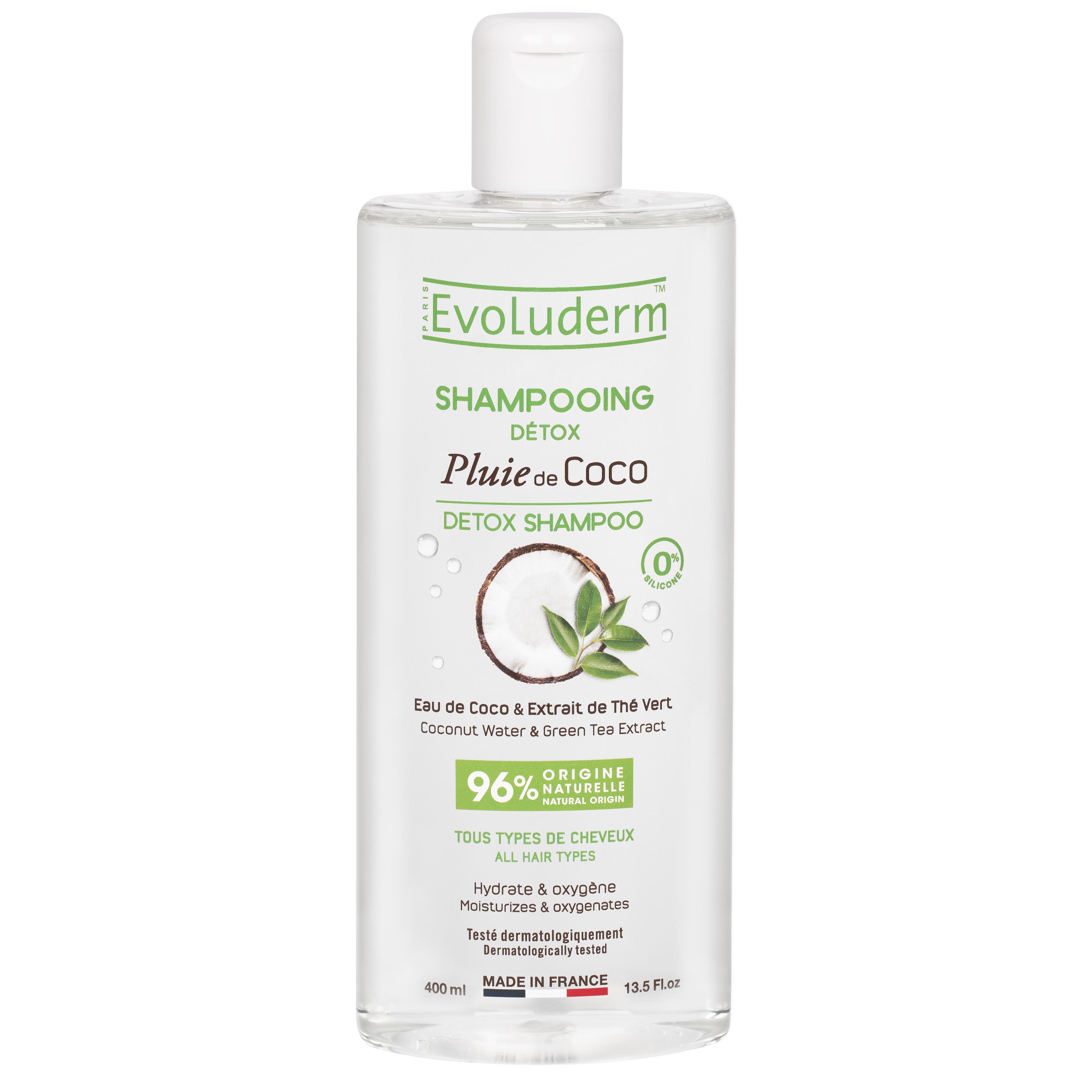 EVOLUDERM Pluie de Coco Shampoing détox à l'eau de coco et extrait de thé vert 400ml