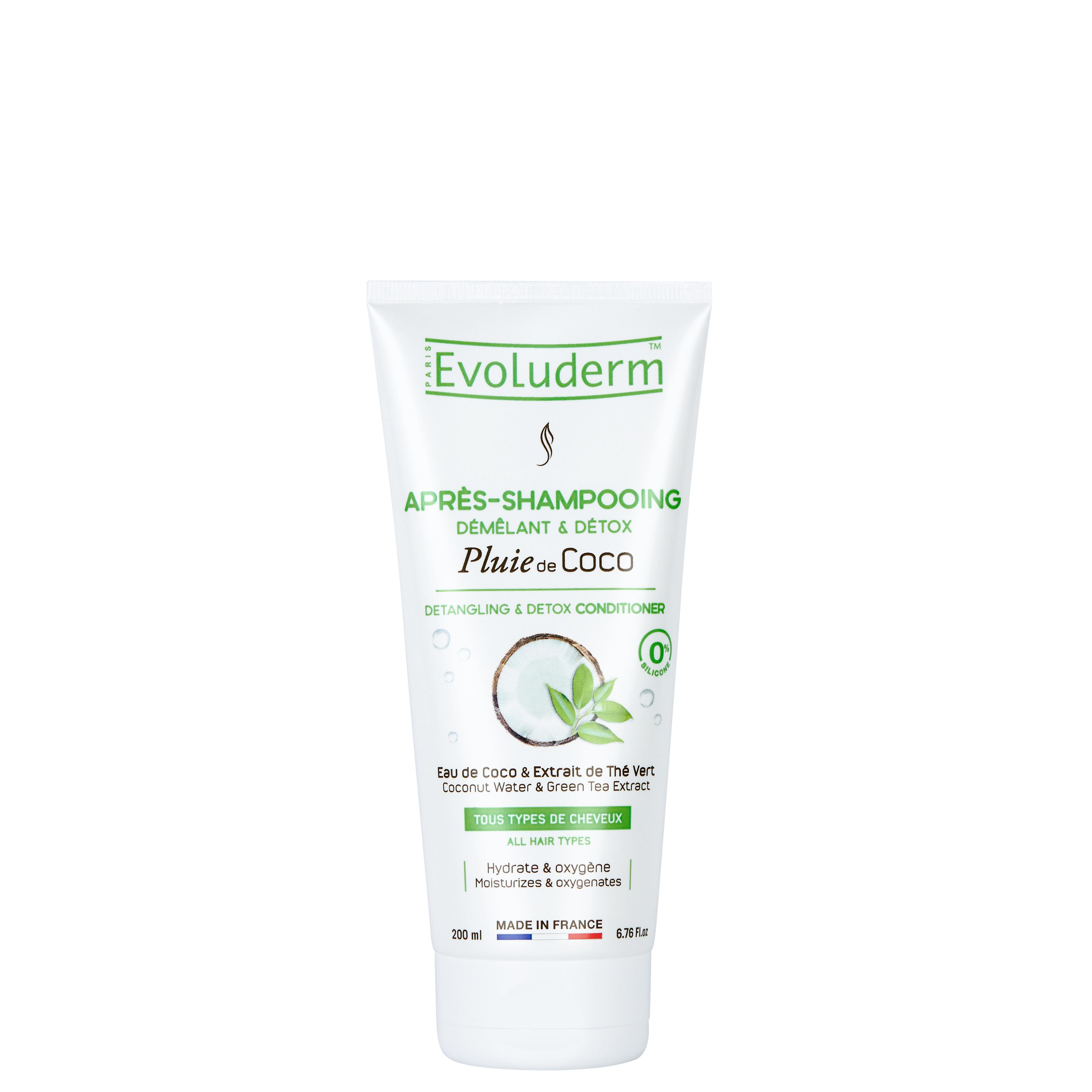 EVOLUDERM Pluie De Coco Après shampoing à l'eau de coco et extrait de thé vert tous types de cheveux 200ml