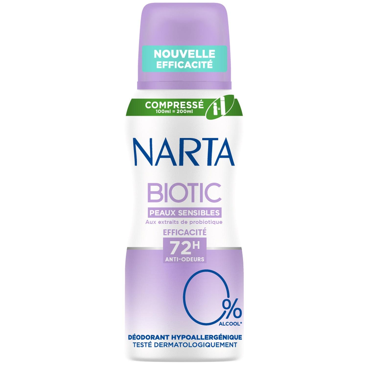 NARTA Déodorant Biotic peaux sensibles 72H hypoallergénique sans alcool 100ml
