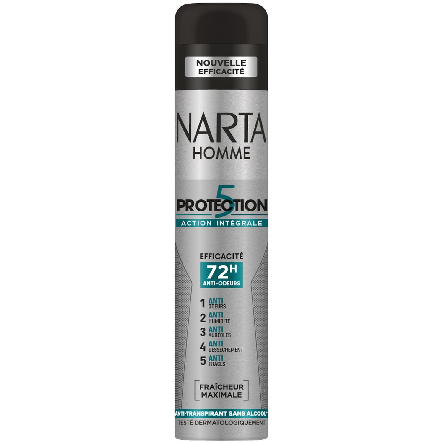 NARTA Homme déodorant Protection 5 72H anti odeurs anti transpirant sans alcool 200ml