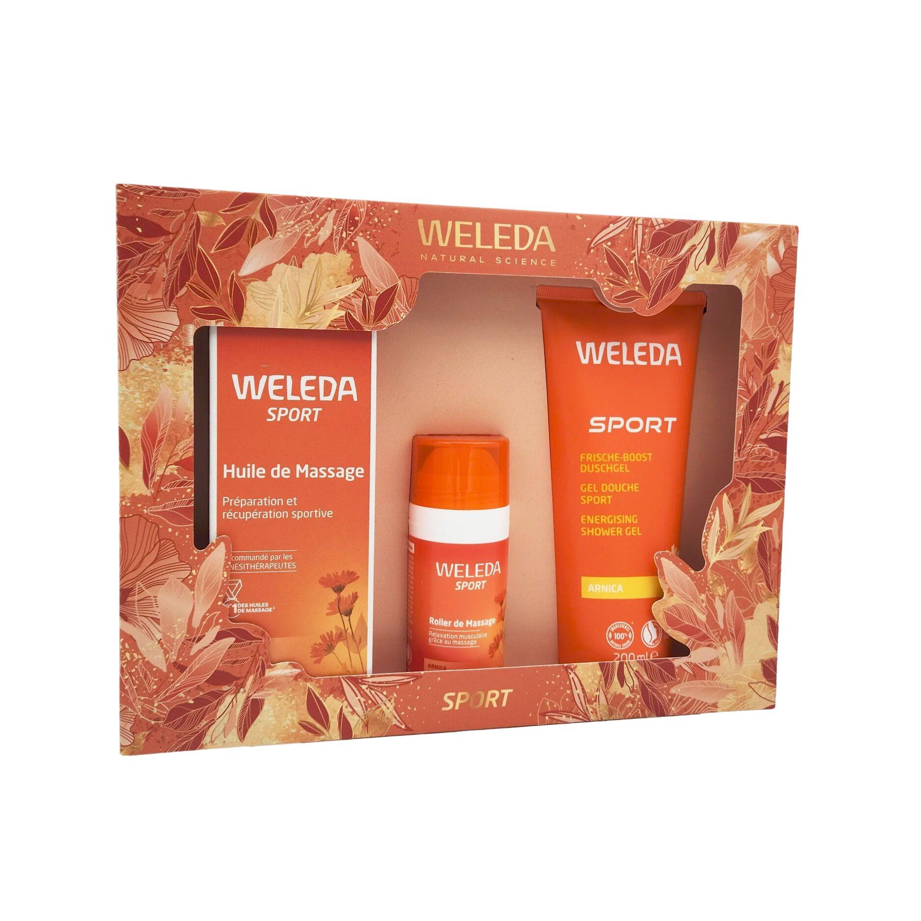 WELEDA Coffret sport huile de massage + roller de massage + gel douche sport 1 coffret
