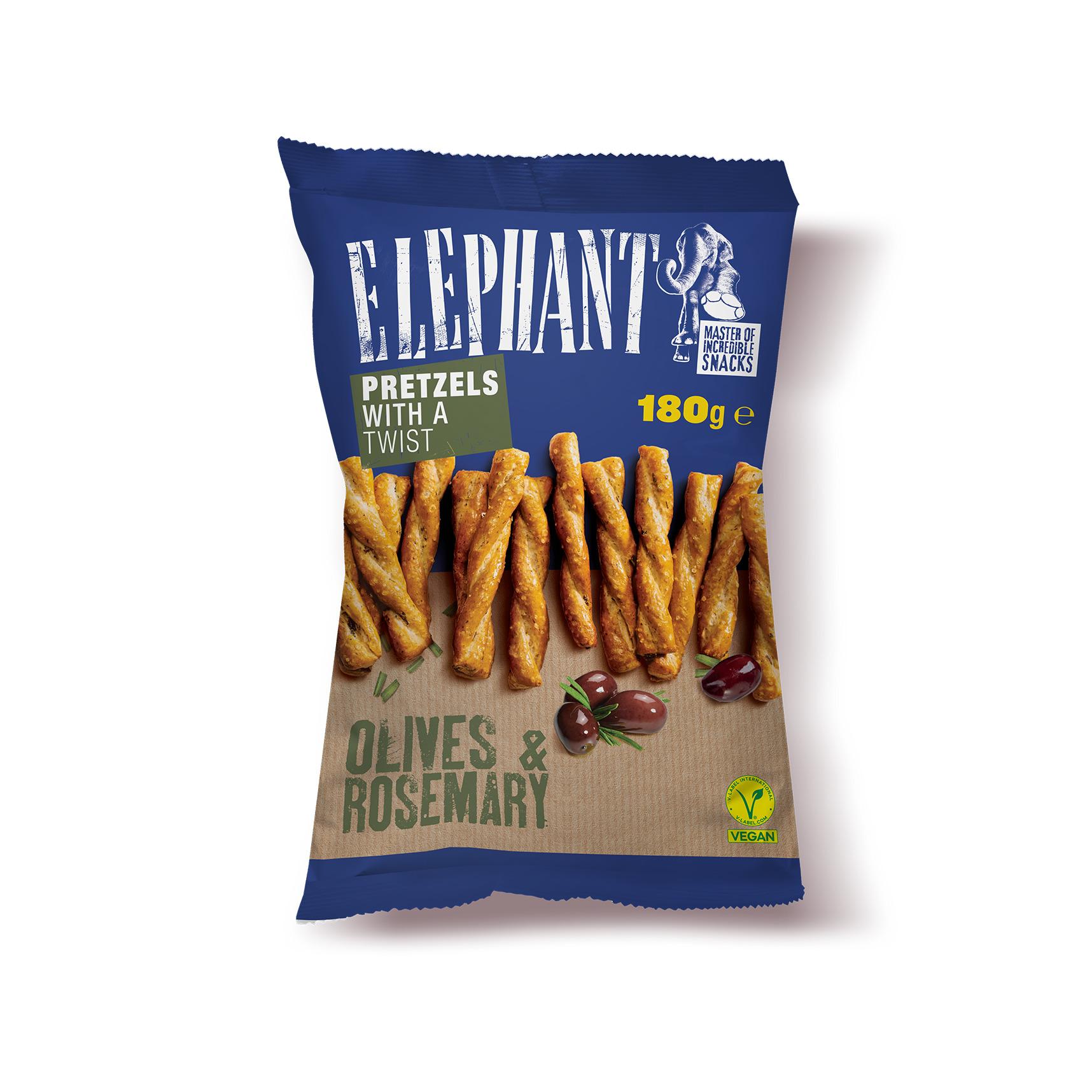ELEPHANT Twist bretzels twistés aux olives et romarin au sel de mer 180g