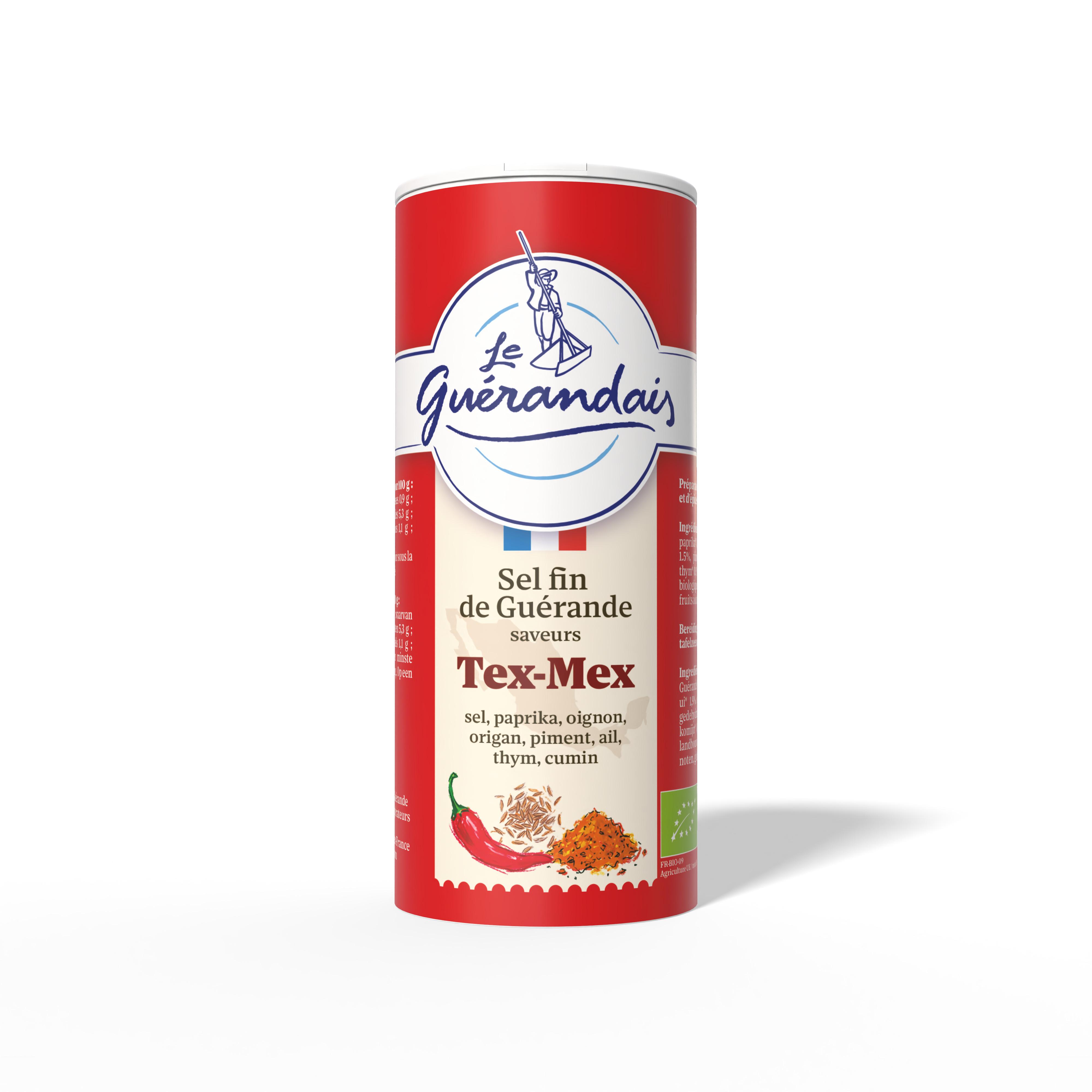 LE GUERANDAIS Sel fin Bio boîte verseuse saveurs tex mex de Guérande 125g