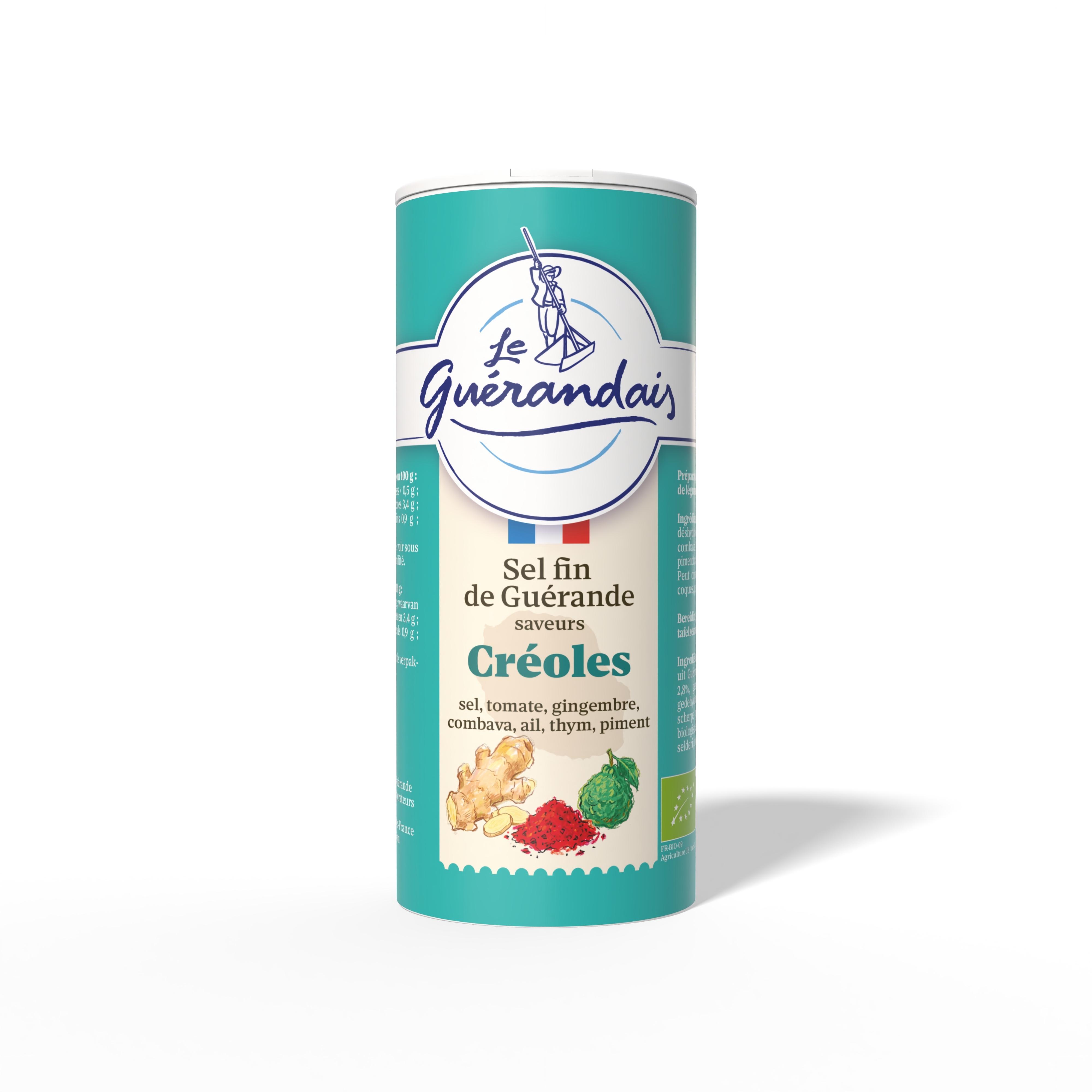 LE GUERANDAIS Sel fin Bio boîte verseuse saveurs créoles de Guérande 125g