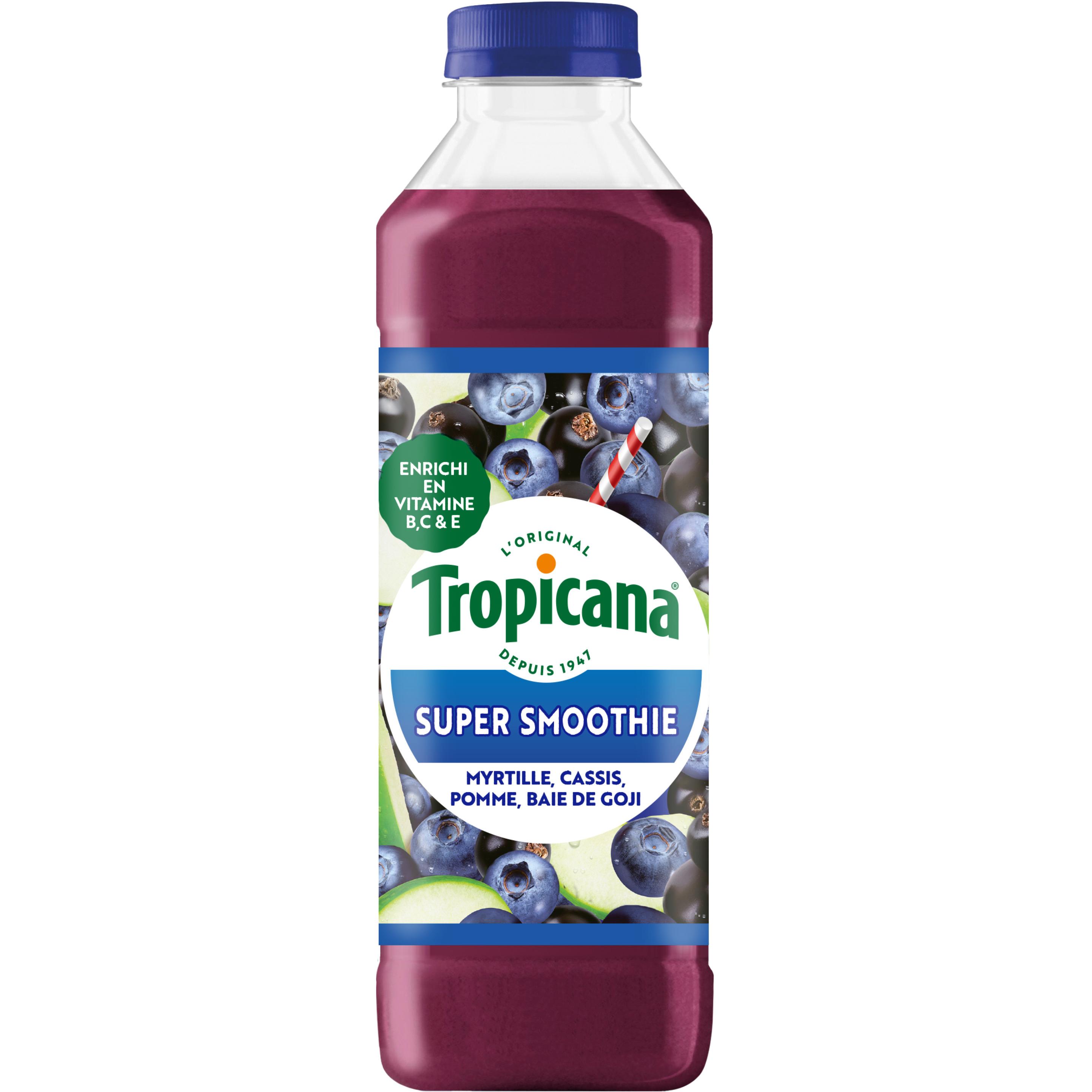 TROPICANA Super smoothie myrtille, cassis, pomme, baie de goji 75cl
