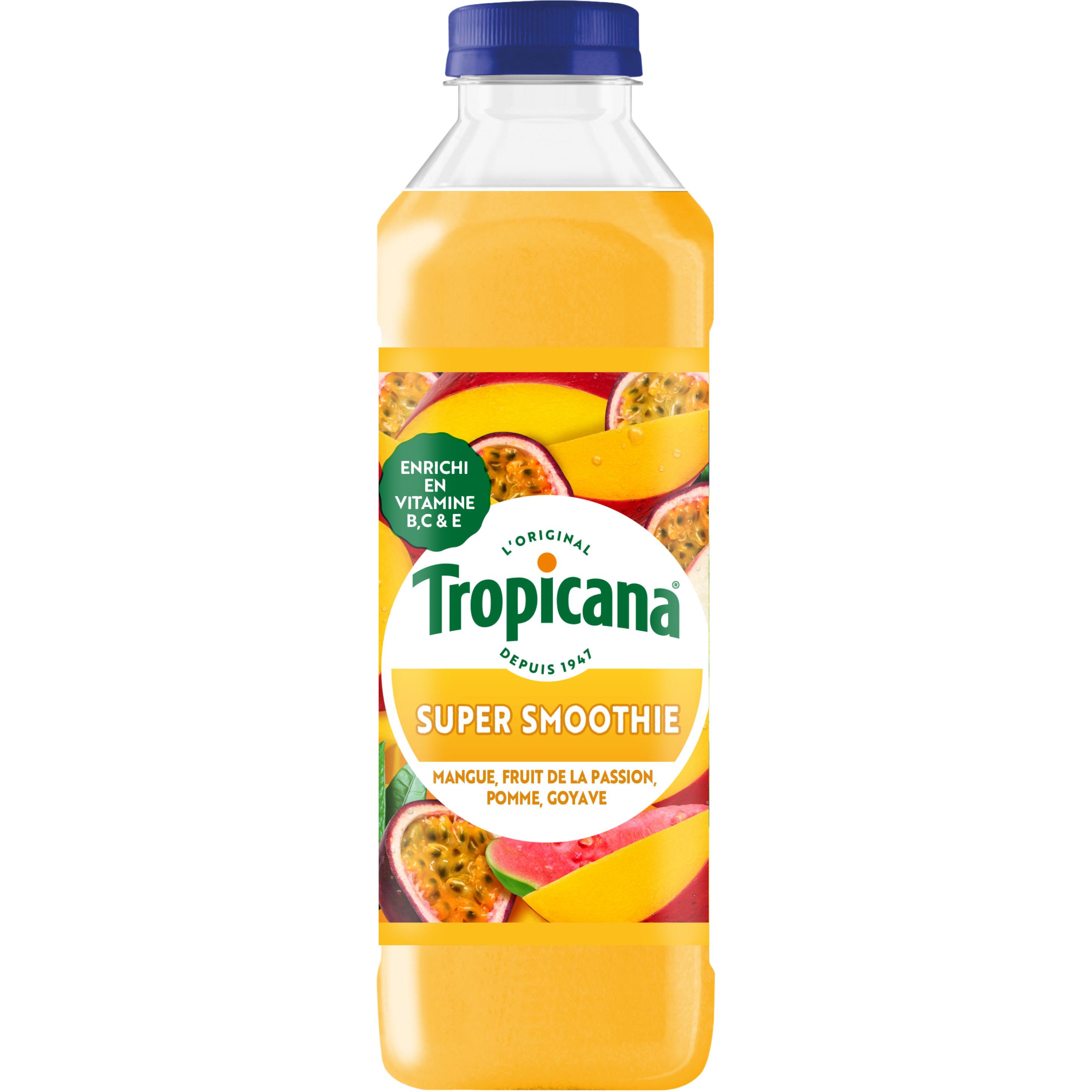 TROPICANA Super smoothie mangue, fruit de la passion, pomme, goyave 75cl