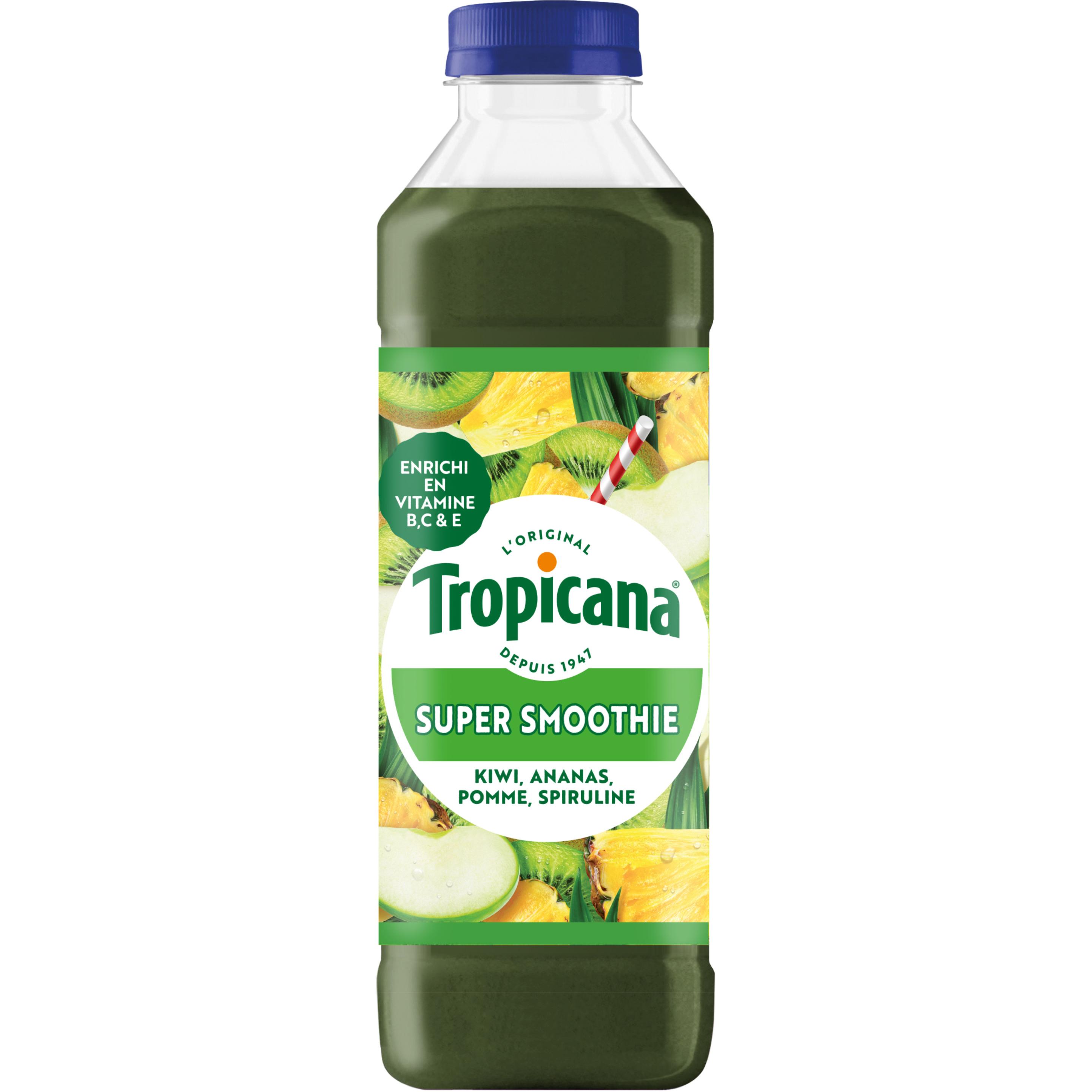 TROPICANA Super smoothie kiwi, ananas, pomme, spiruline 75cl