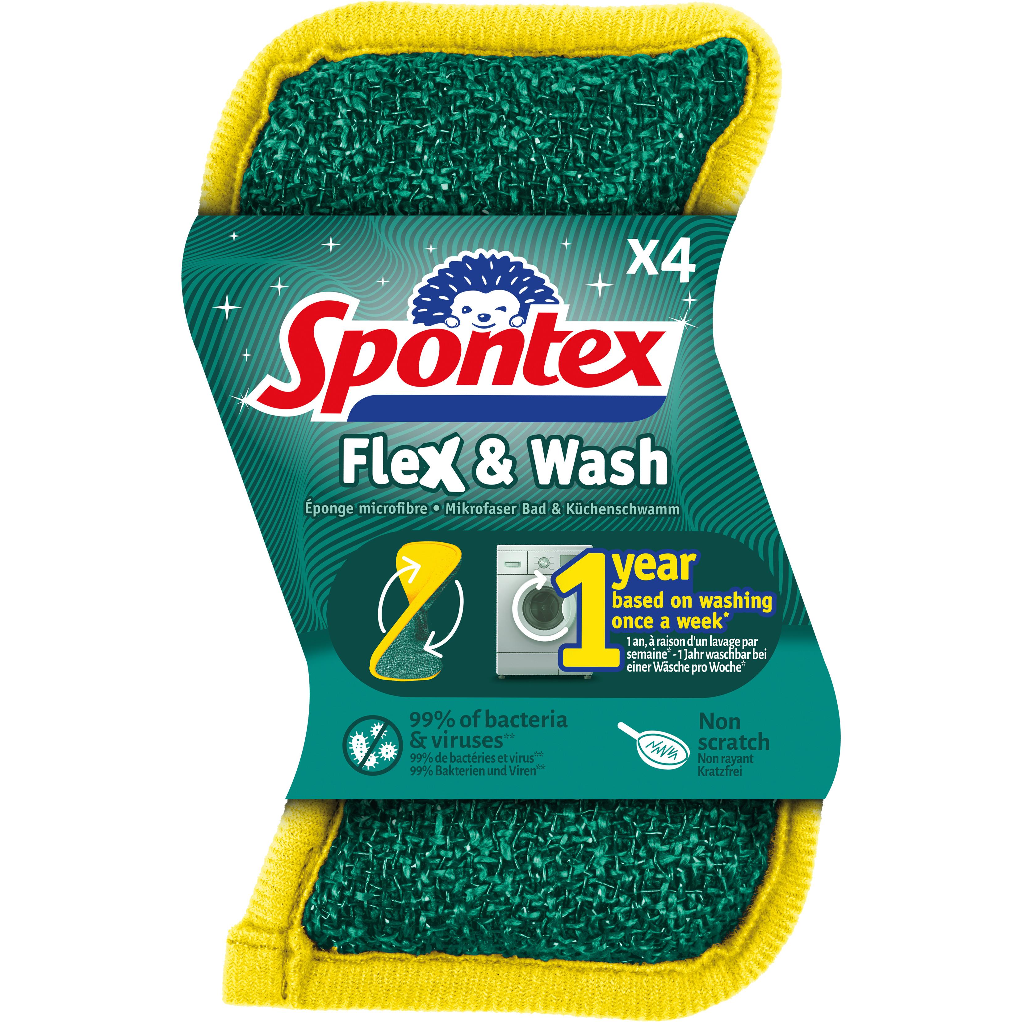 SPONTEX Flex & Wash eponge microfibre multi-usages ne raye pas 4 éponges