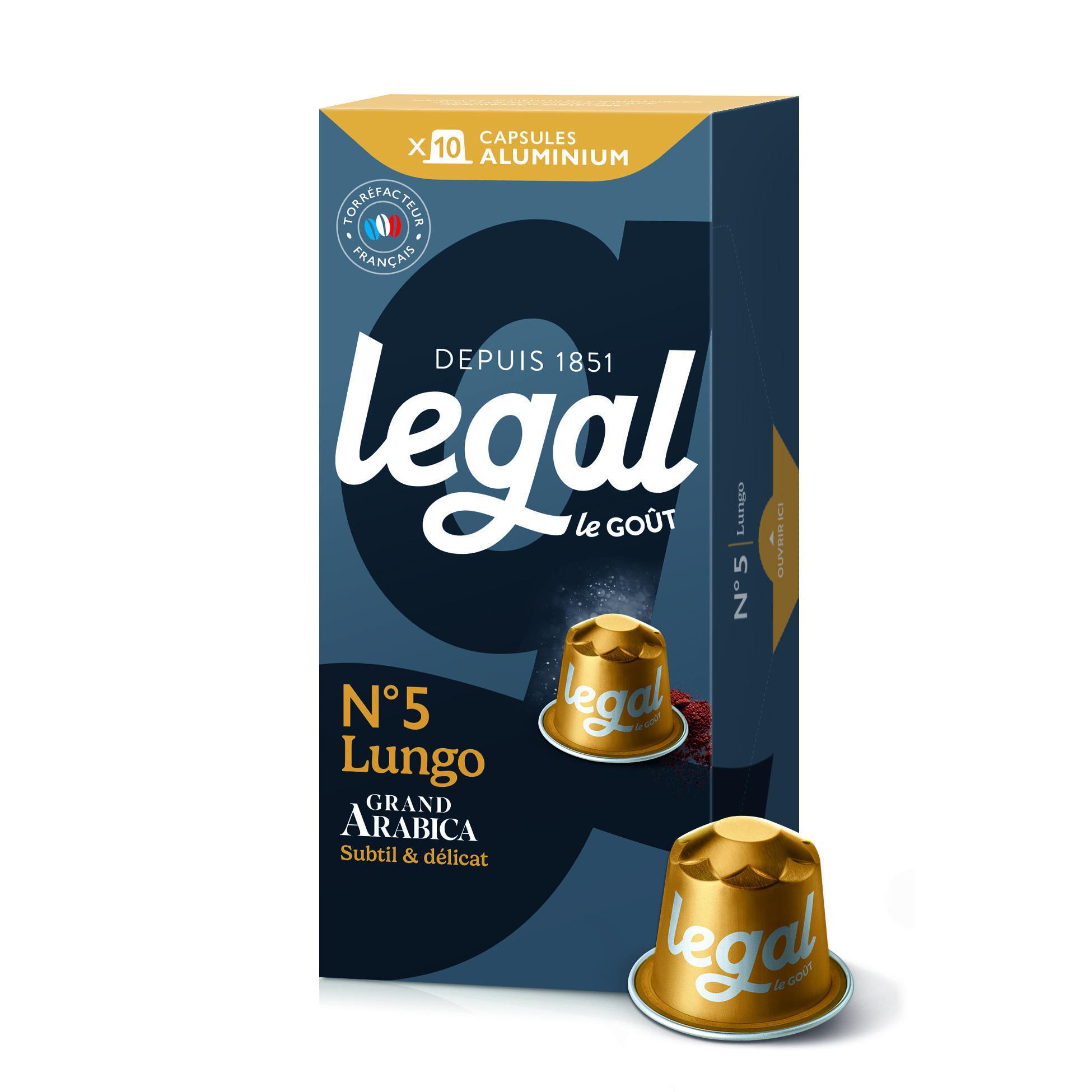 LEGAL Capsules de café lungo 100% arabica intensité 5 compatibles Nespresso 10 capsules 53g