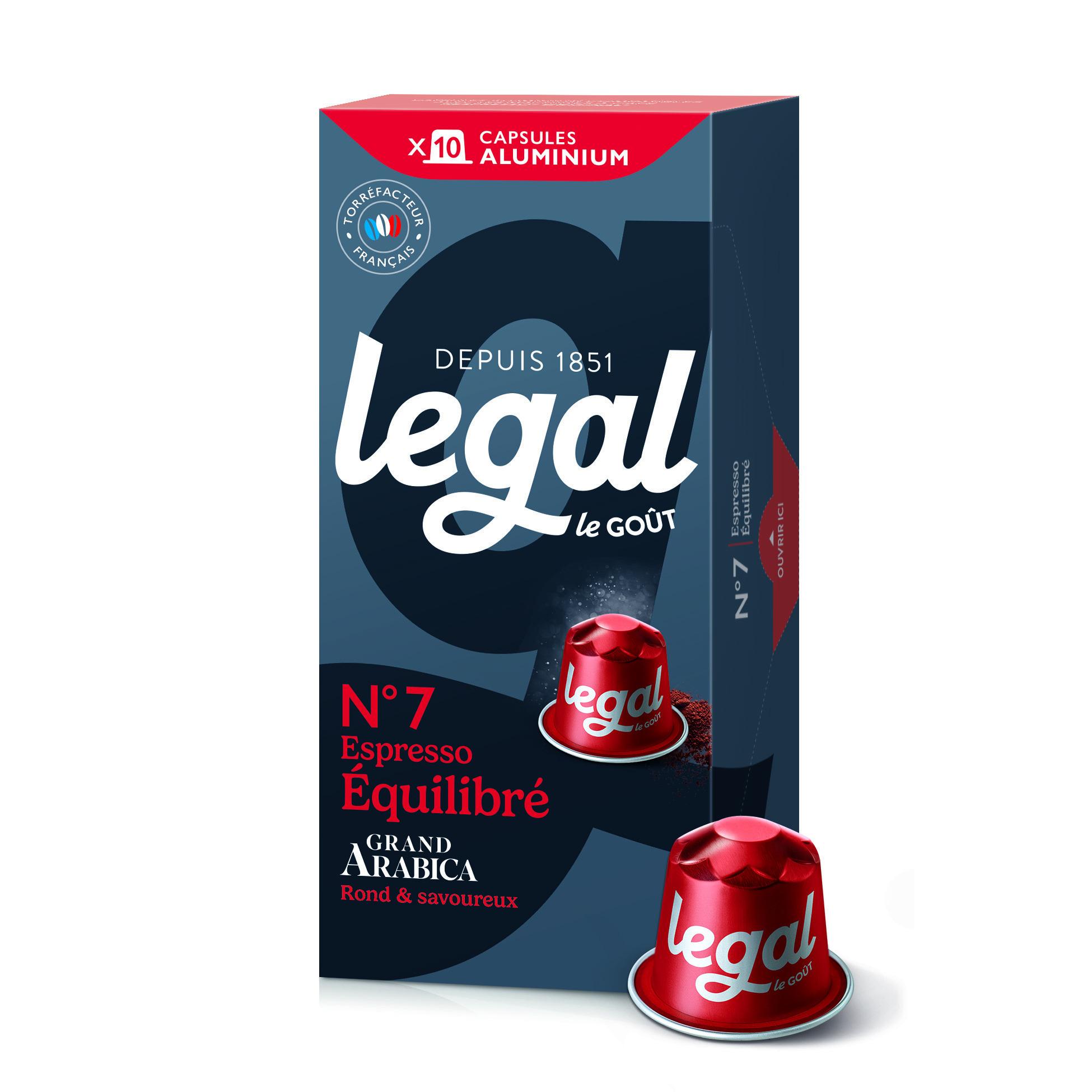 LEGAL Capsules de café espresso pur arabica intensité 7 compatibles Nespresso 10 capsules 53g