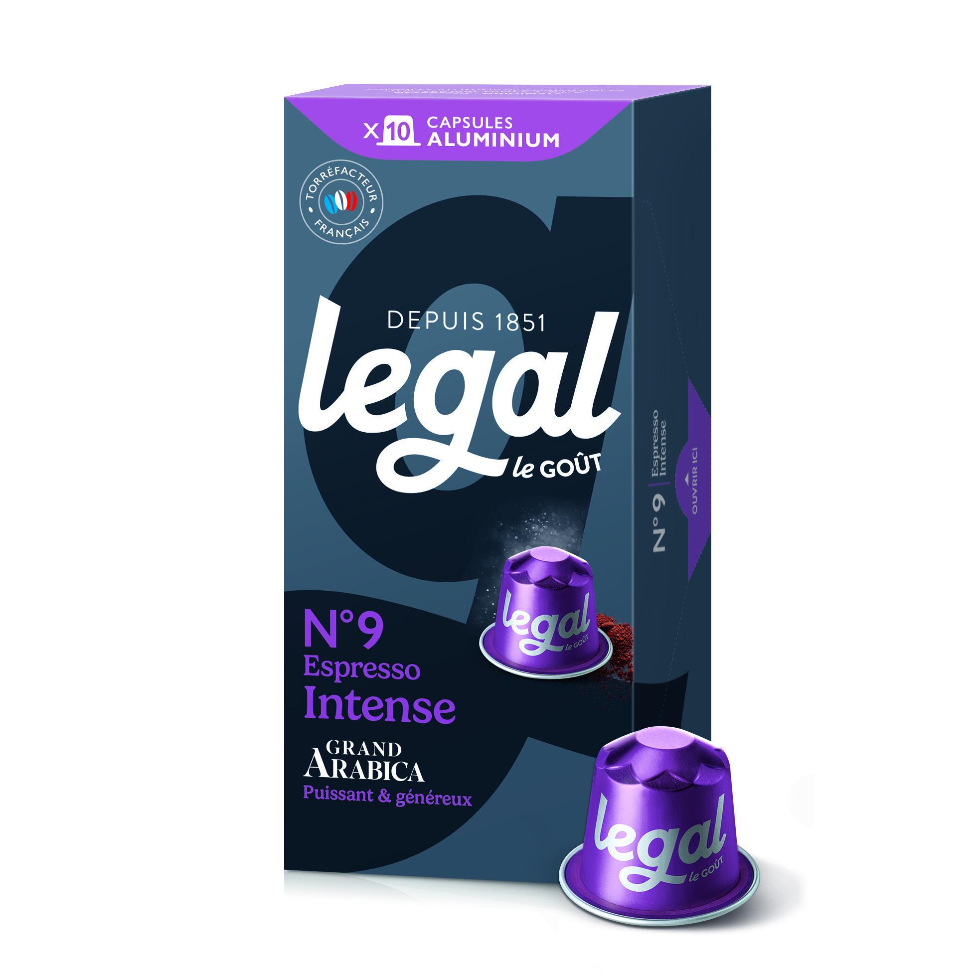 LEGAL Capsules de café espresso intense arabica intensité 9 compatibles Nespresso 10 capsules 53g