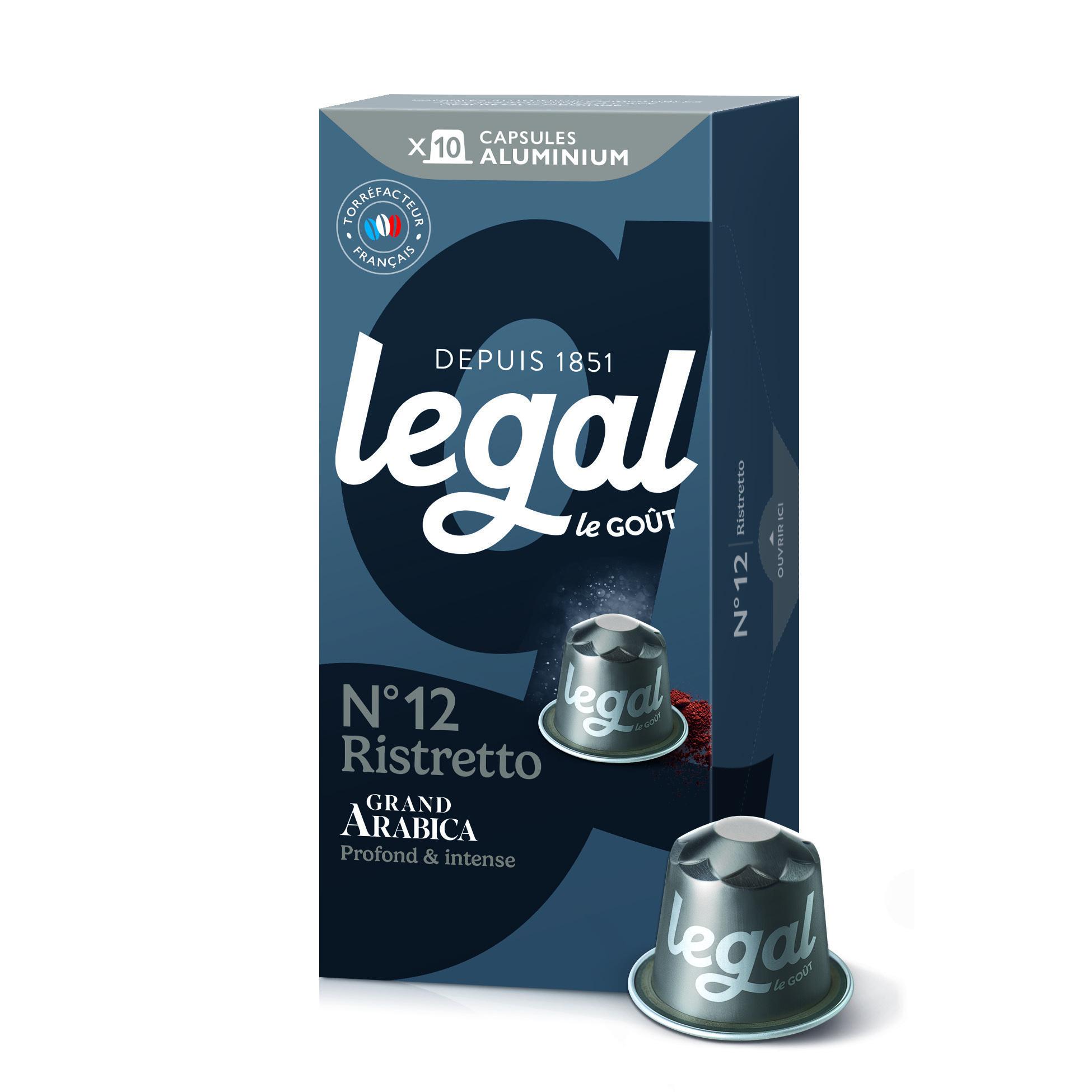 LEGAL Capsules de café Ristretto 100% arabica intensité 12 compatibles Nespresso 10 capsules 53g