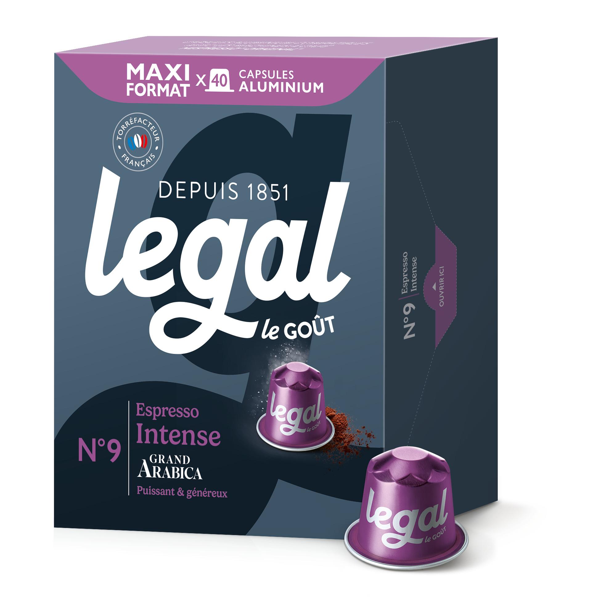 LEGAL Capsules de café espresso intense arabica intensité 9 compatibles Nespresso 40 capsules 212g
