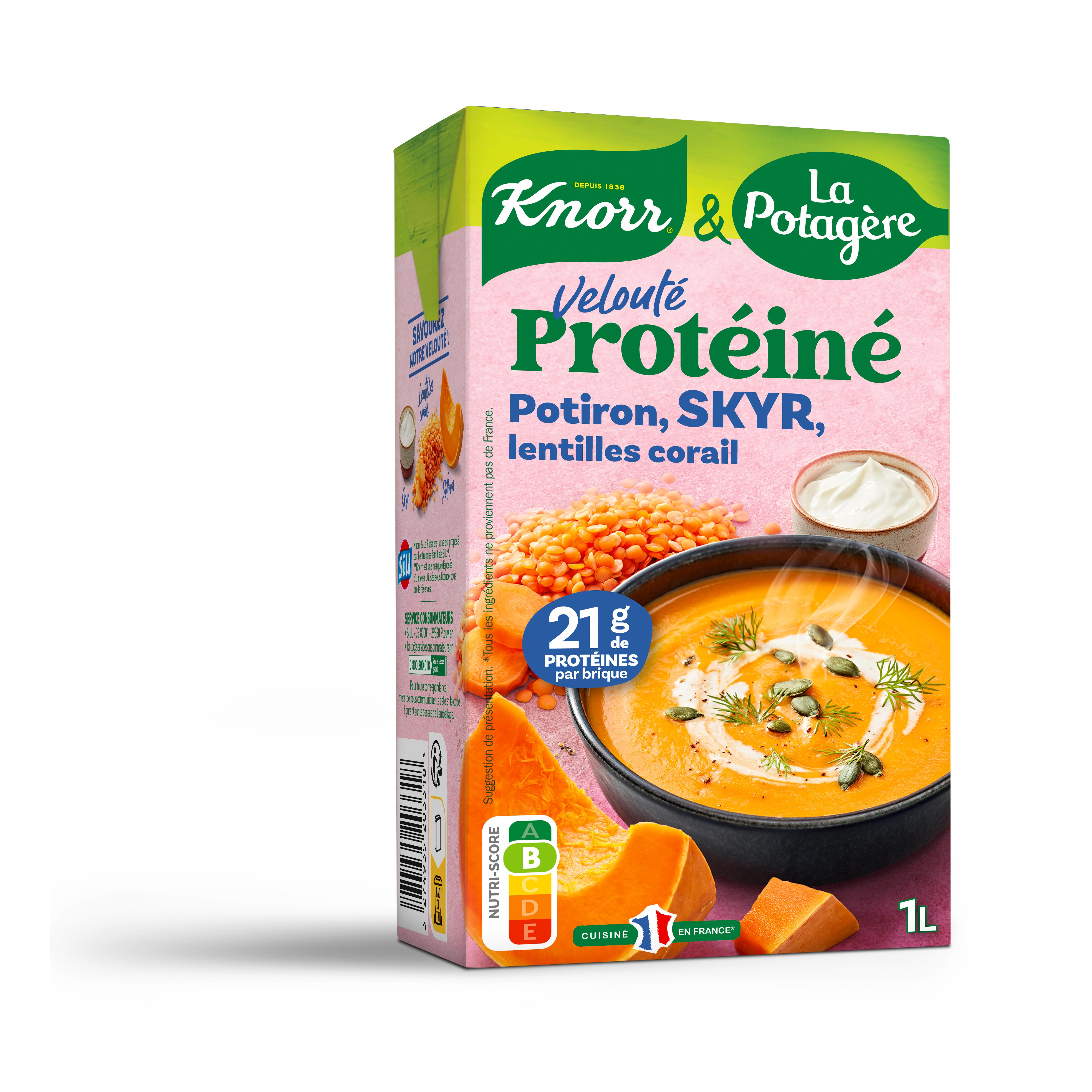 KNORR & LA POTAGERE Soupe veloutée protéiné au potiron skyr et lentilles corail 4 portions 1l