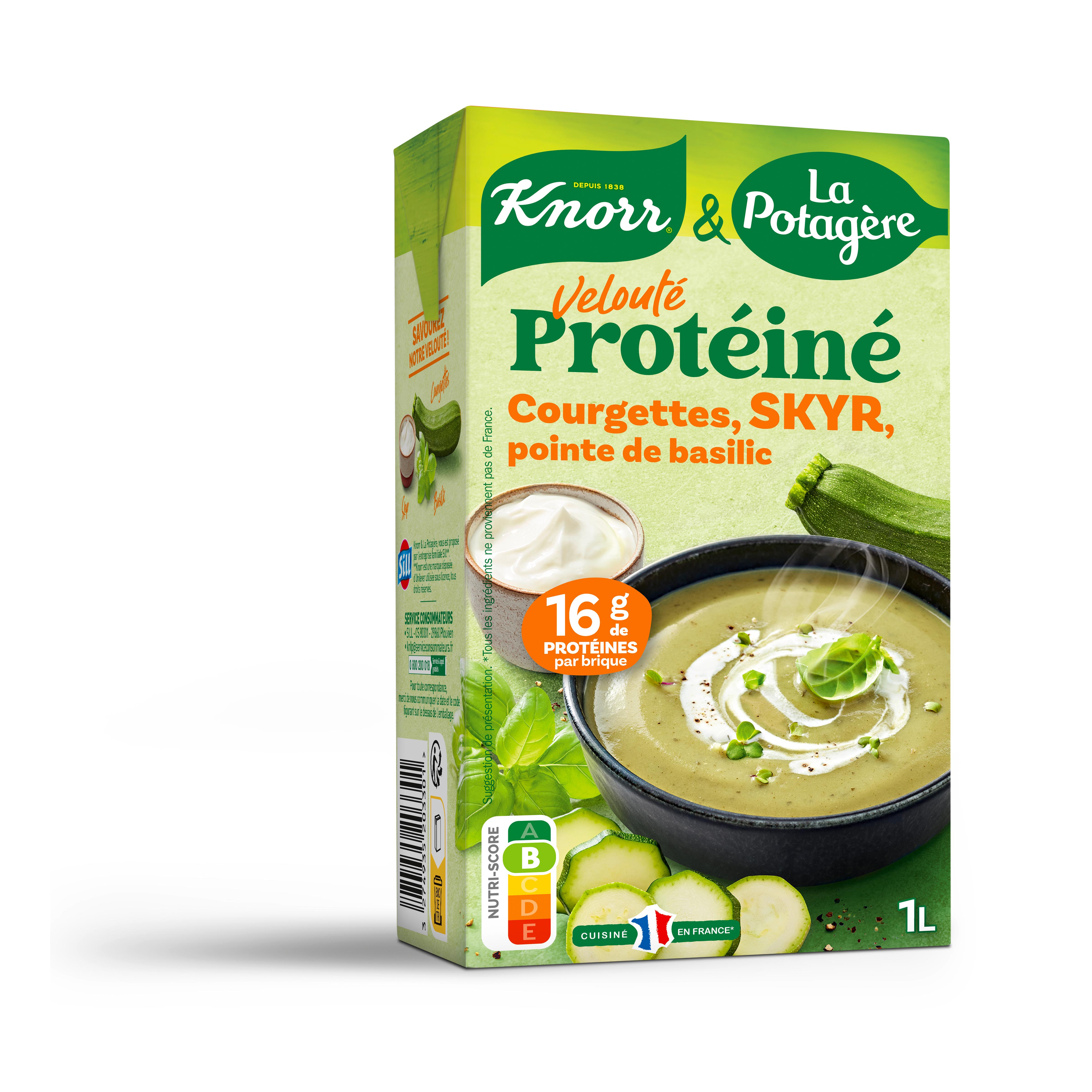KNORR & LA POTAGERE Soupe veloutée protéinée de courgettes skyr et pointe de basilic 4 portions 1l