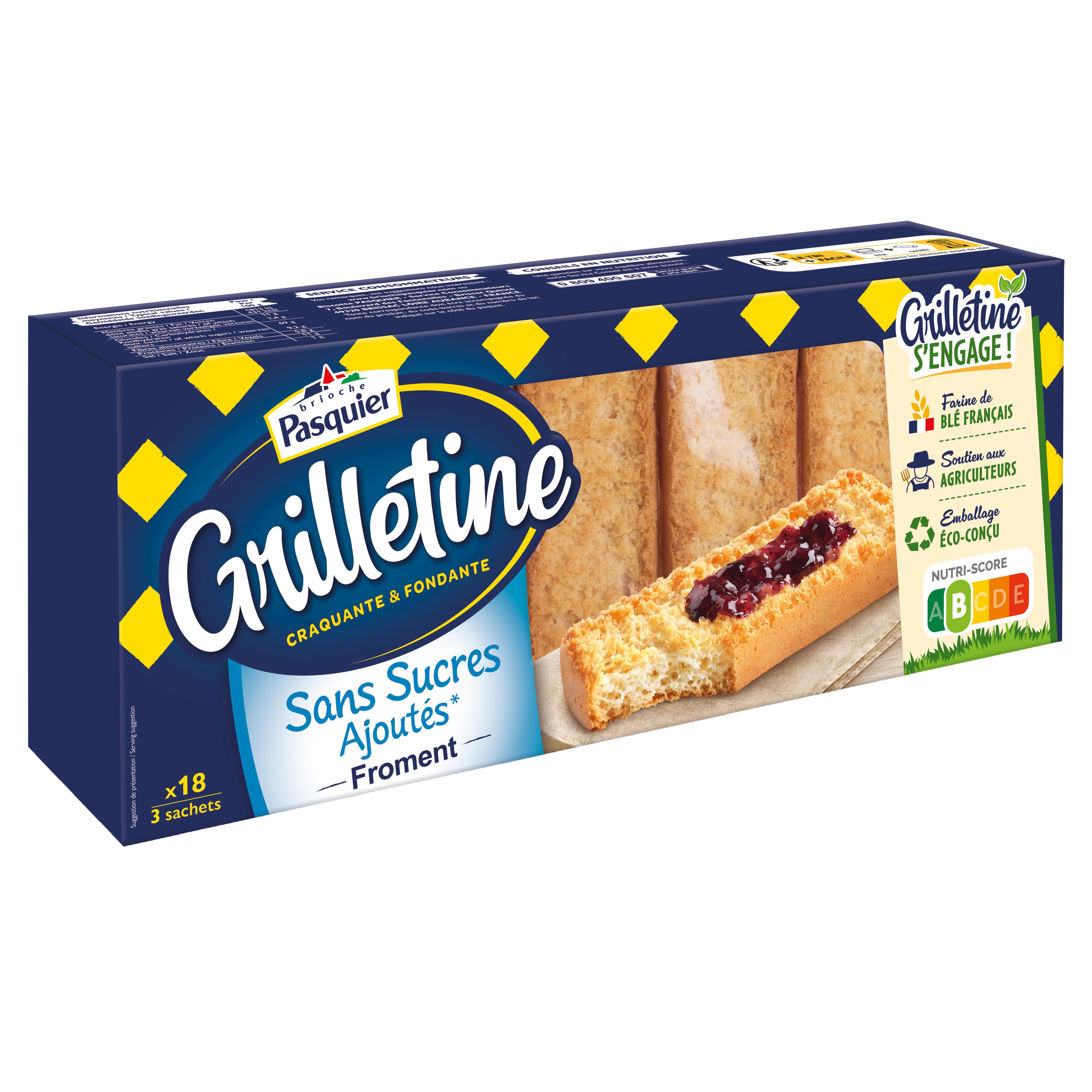PASQUIER Grilletine Tartines grillées au froment sans sucres ajoutés 18 tartines 255g