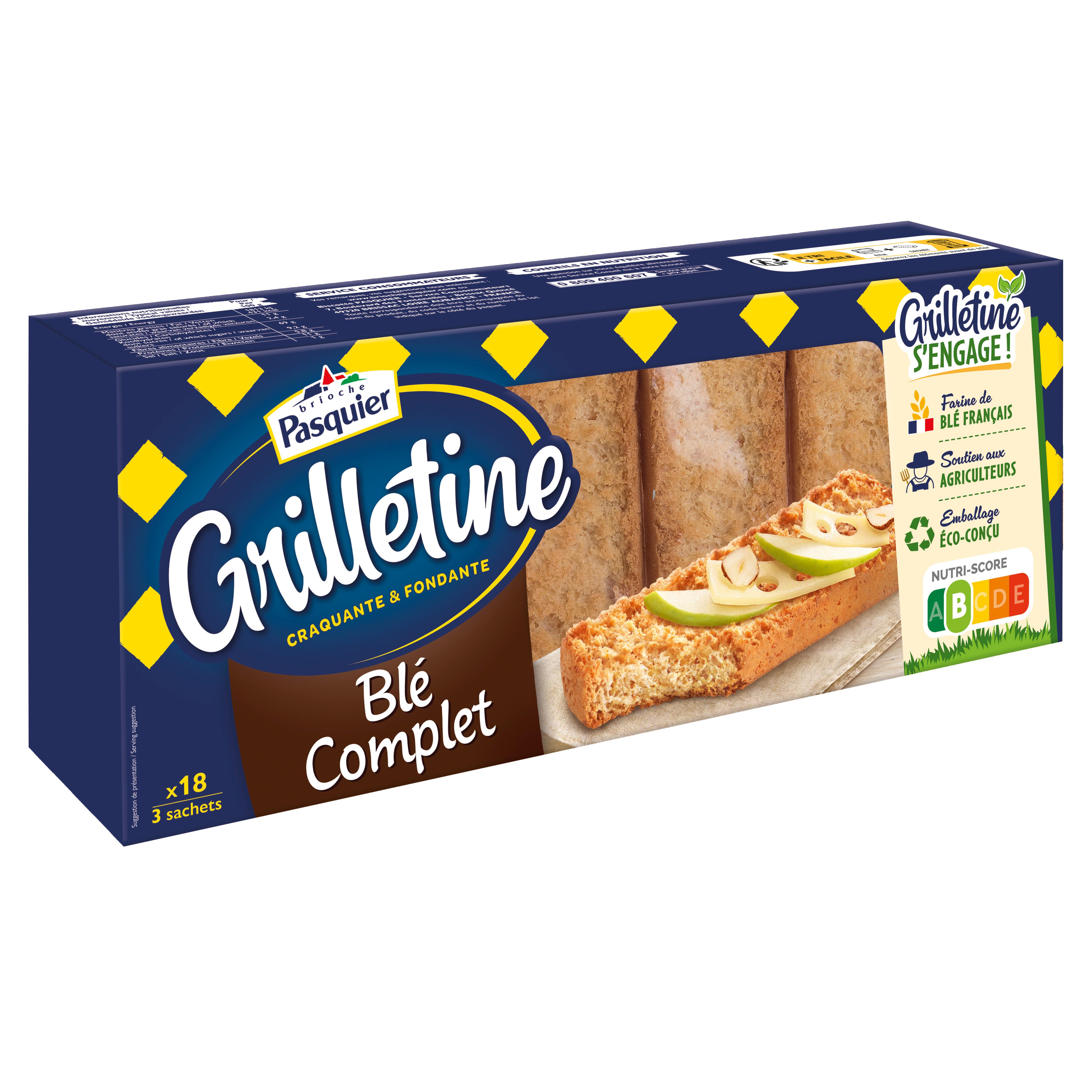 PASQUIER Grilletine Tartines grillées au blé complet 18 tranches 255g