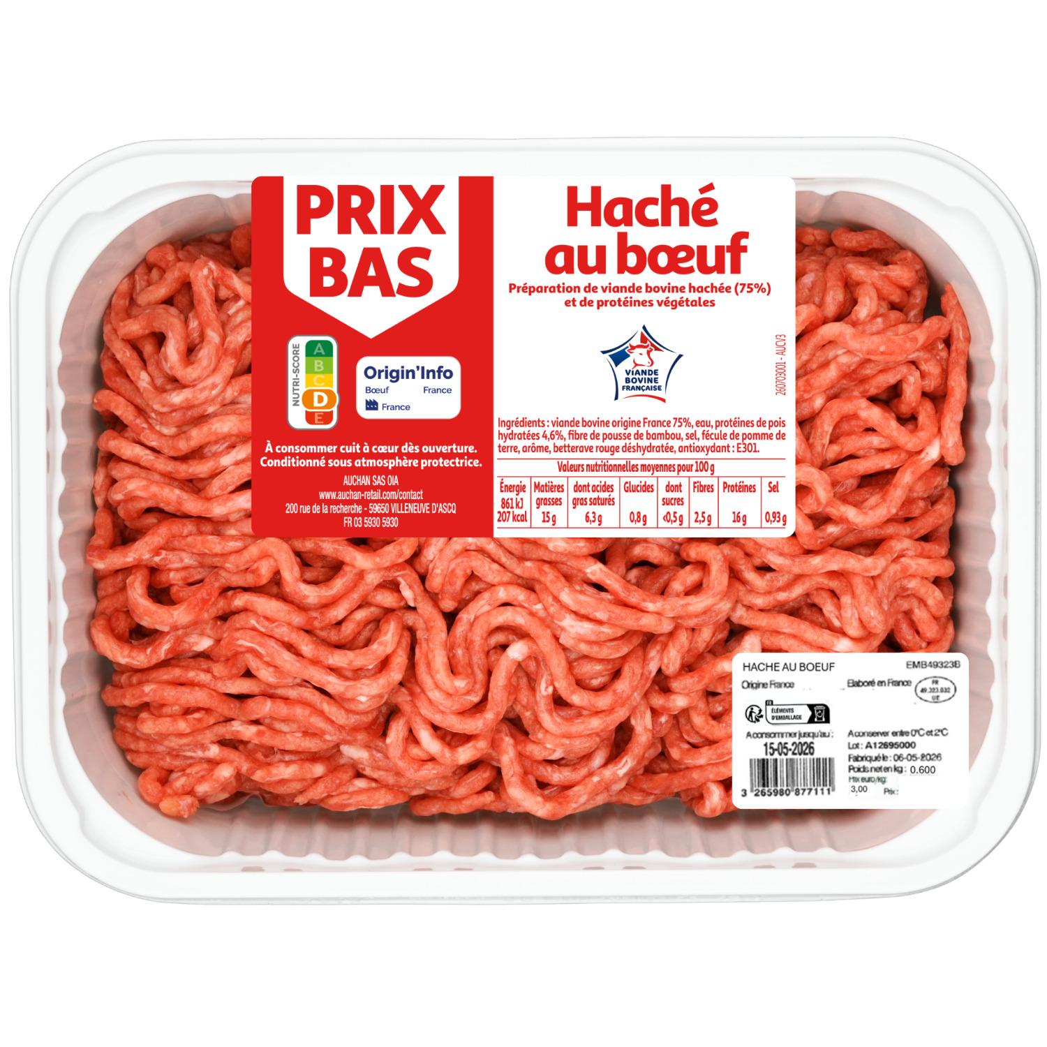 PREMIER PRIX Haché de boeuf 15% mg 600g
