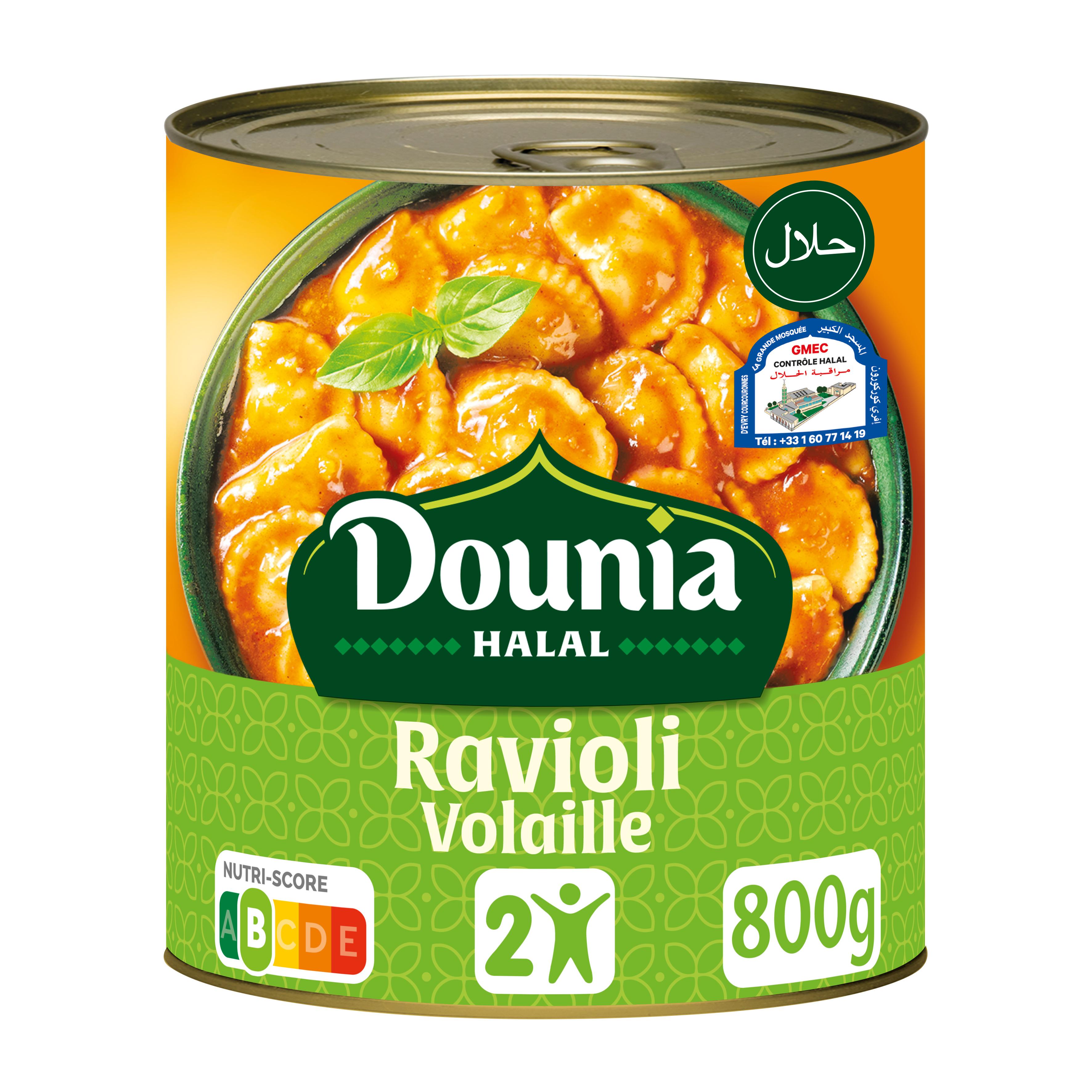 DOUNIA HALAL Ravioli à la volaille à la sauce tomate sans colorant sans conservateur 2 personnes 800g