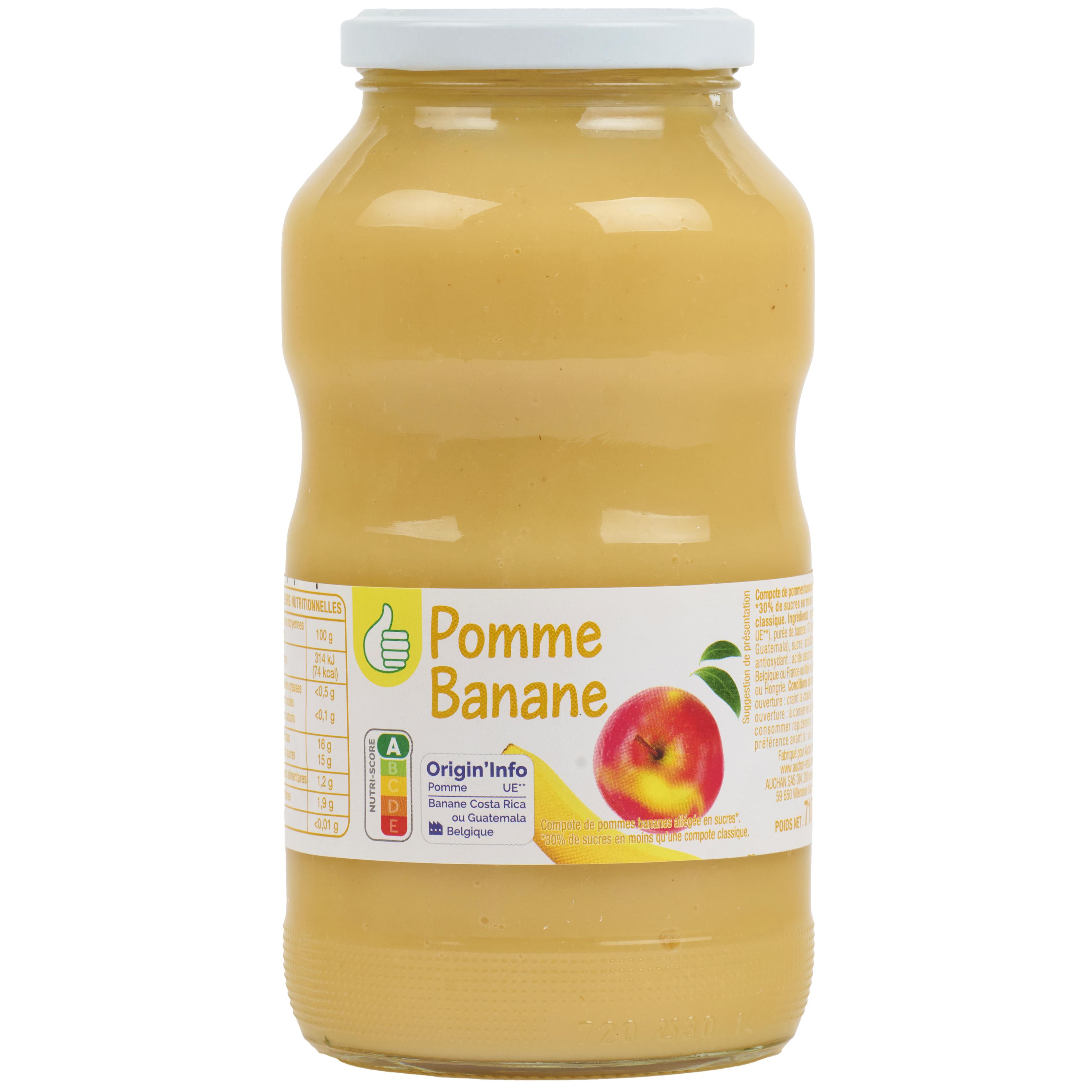 POUCE Compote pomme banane allégée en sucres en bocal 710g