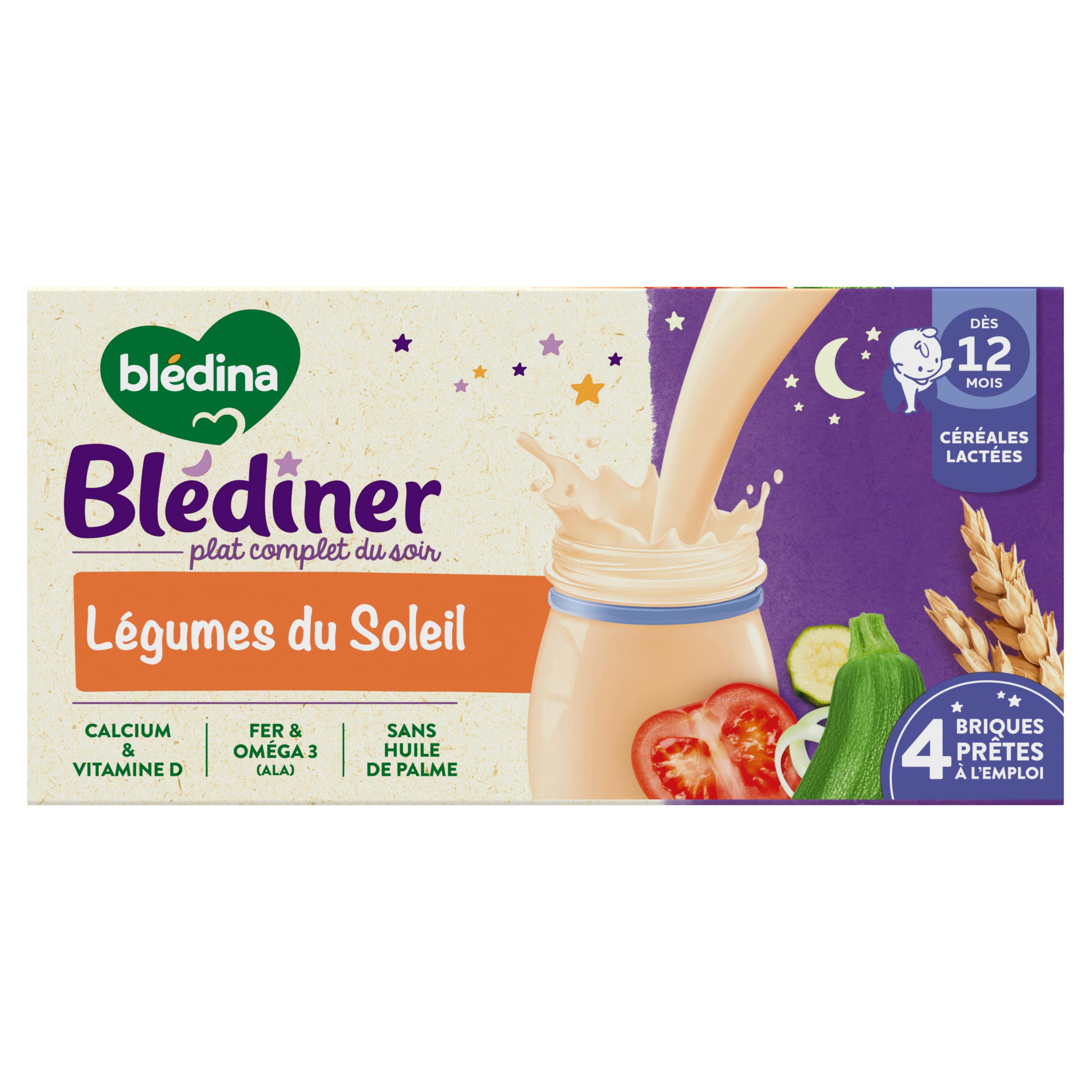 BLEDINA Blédiner Lait et céréales lactées en brique légumes du soleil dès 12 mois 4x250ml