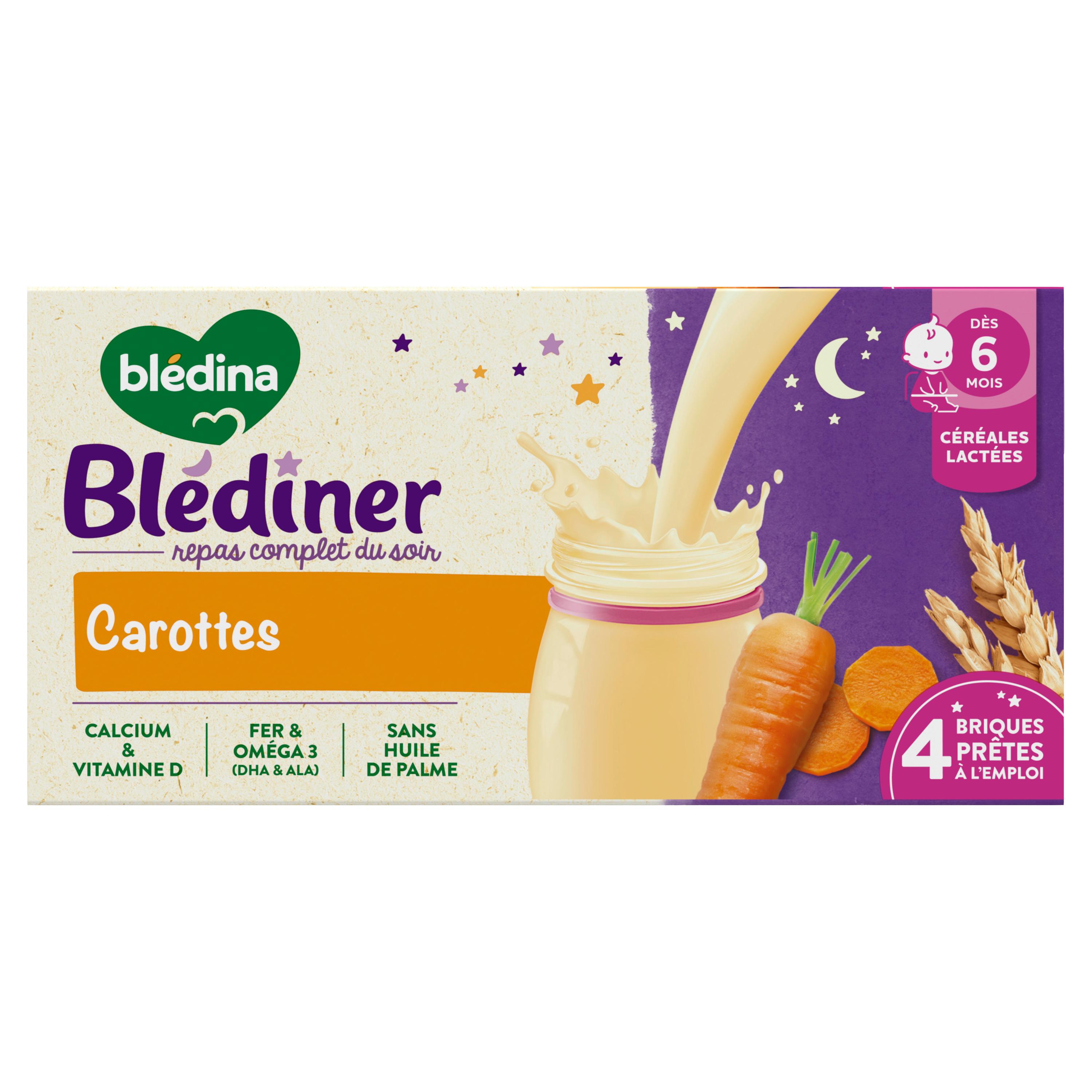 BLEDINA Blédiner céréales lactées en brique carottes dès 6 mois 4x250ml