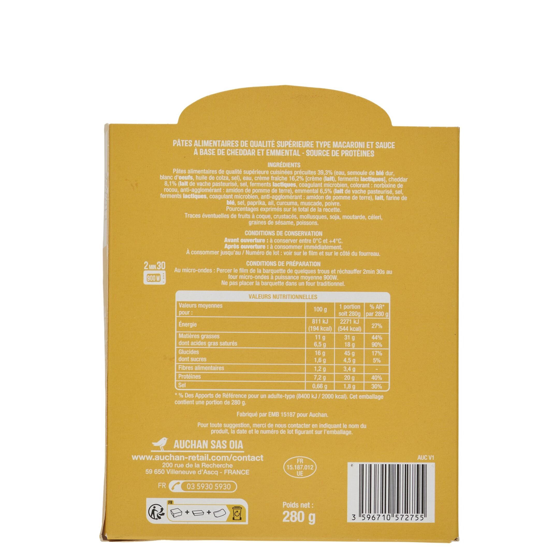 Voir la diapositive 2 : AUCHAN Mc and cheese 280g