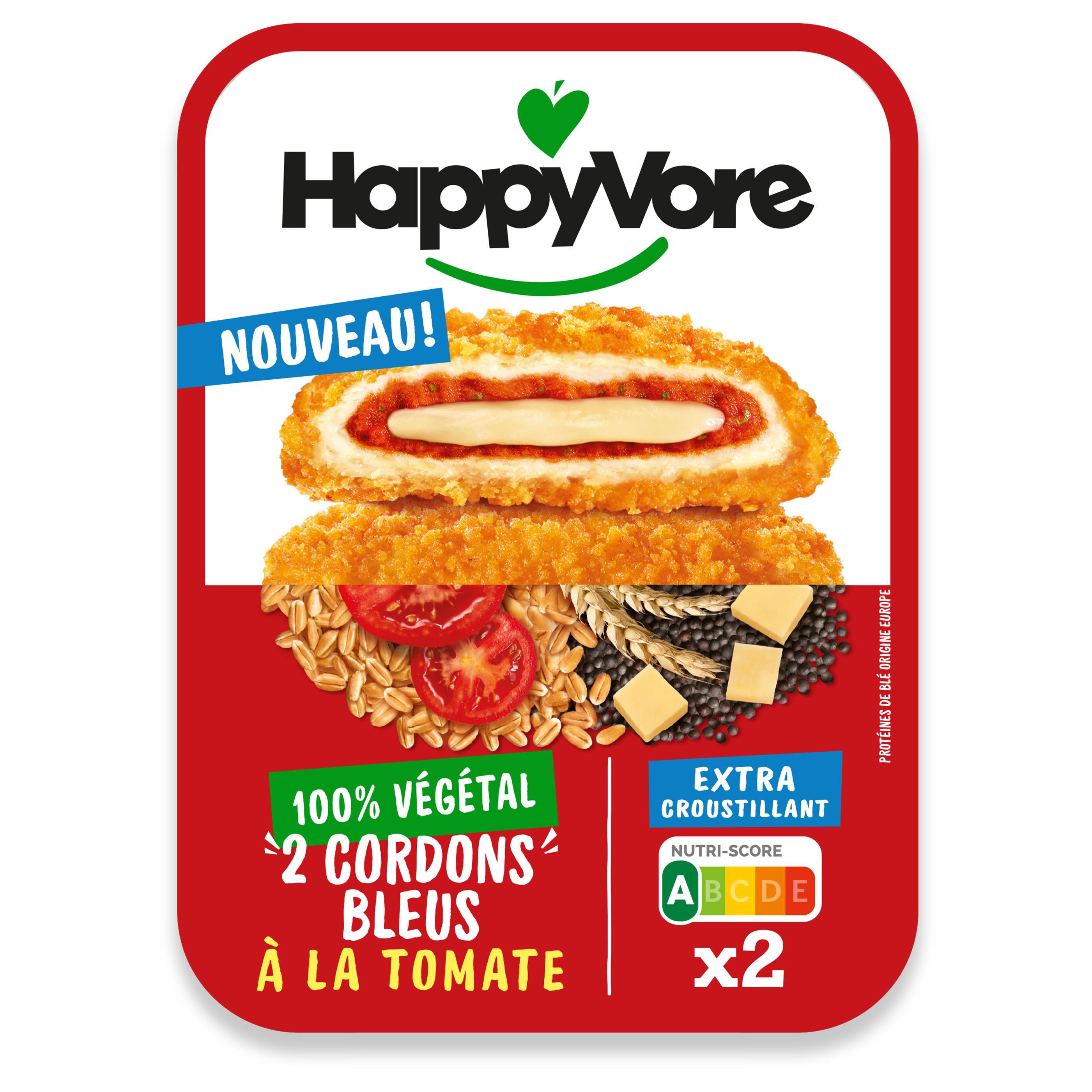 HAPPYVORE Cordons bleus végétaux à la tomate 2 pièces 180g