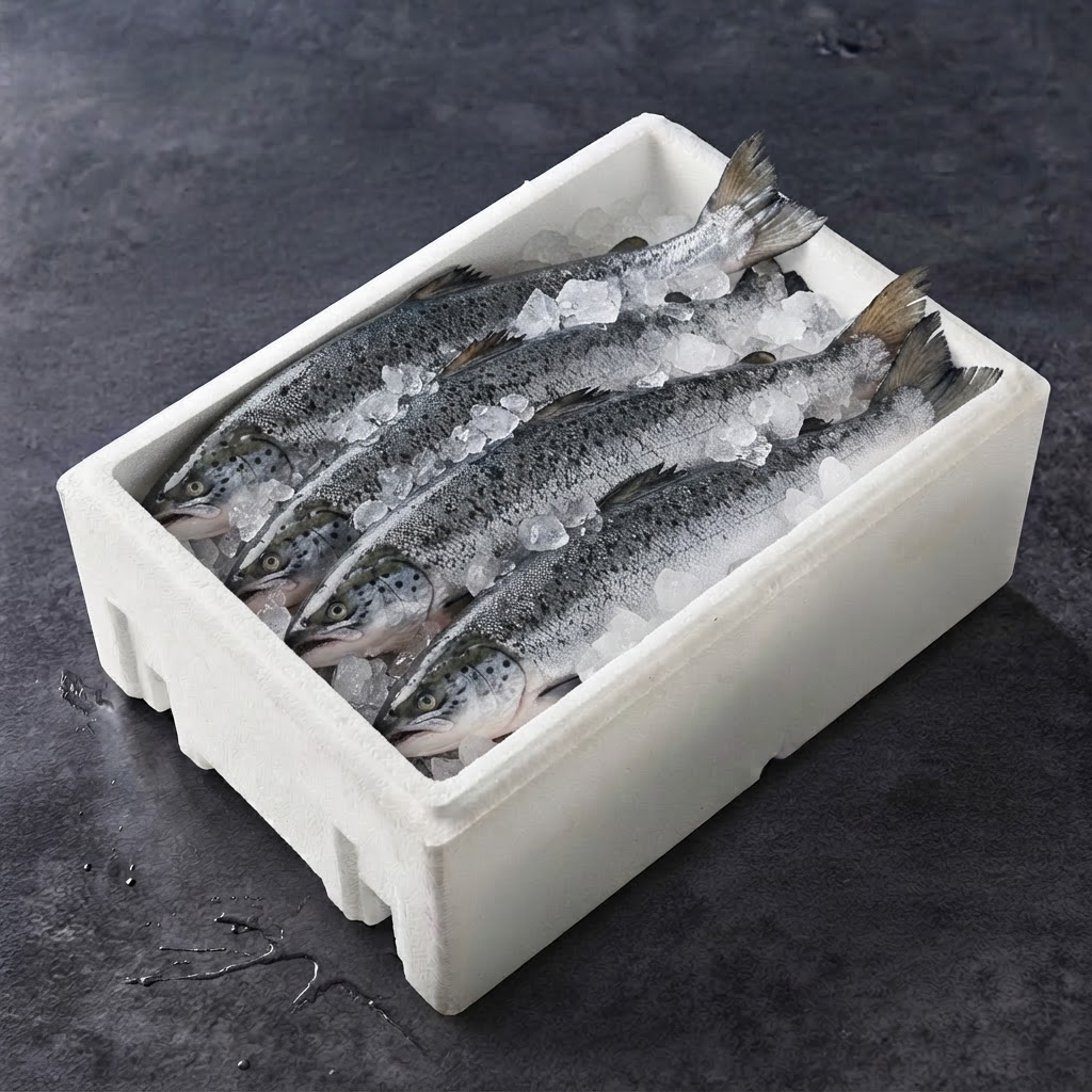 MON POISSONNIER Saumons Atlantique entiers, vidés 6 à 8 pièces La caisse de 20 kg à 24 kg